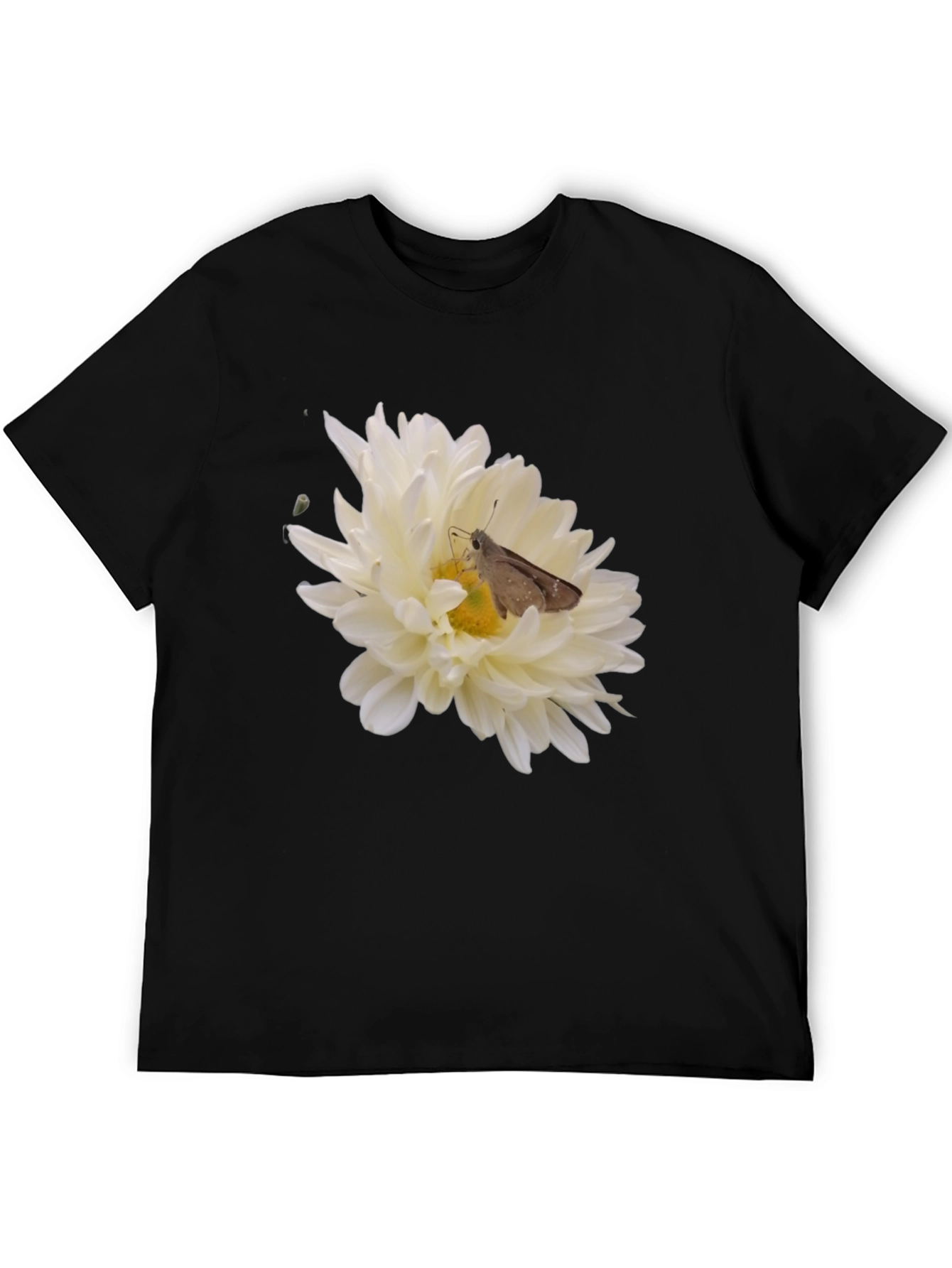 Black T-Shirt with Flower and Moth Design