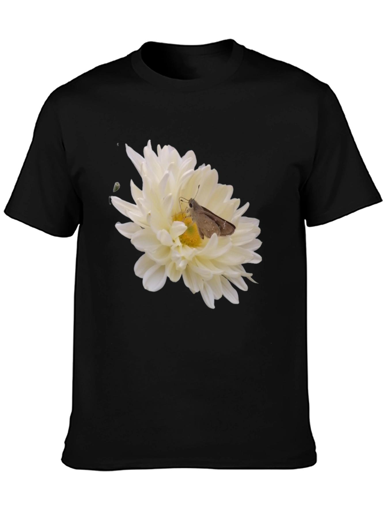 Black T-Shirt with Flower and Moth Design