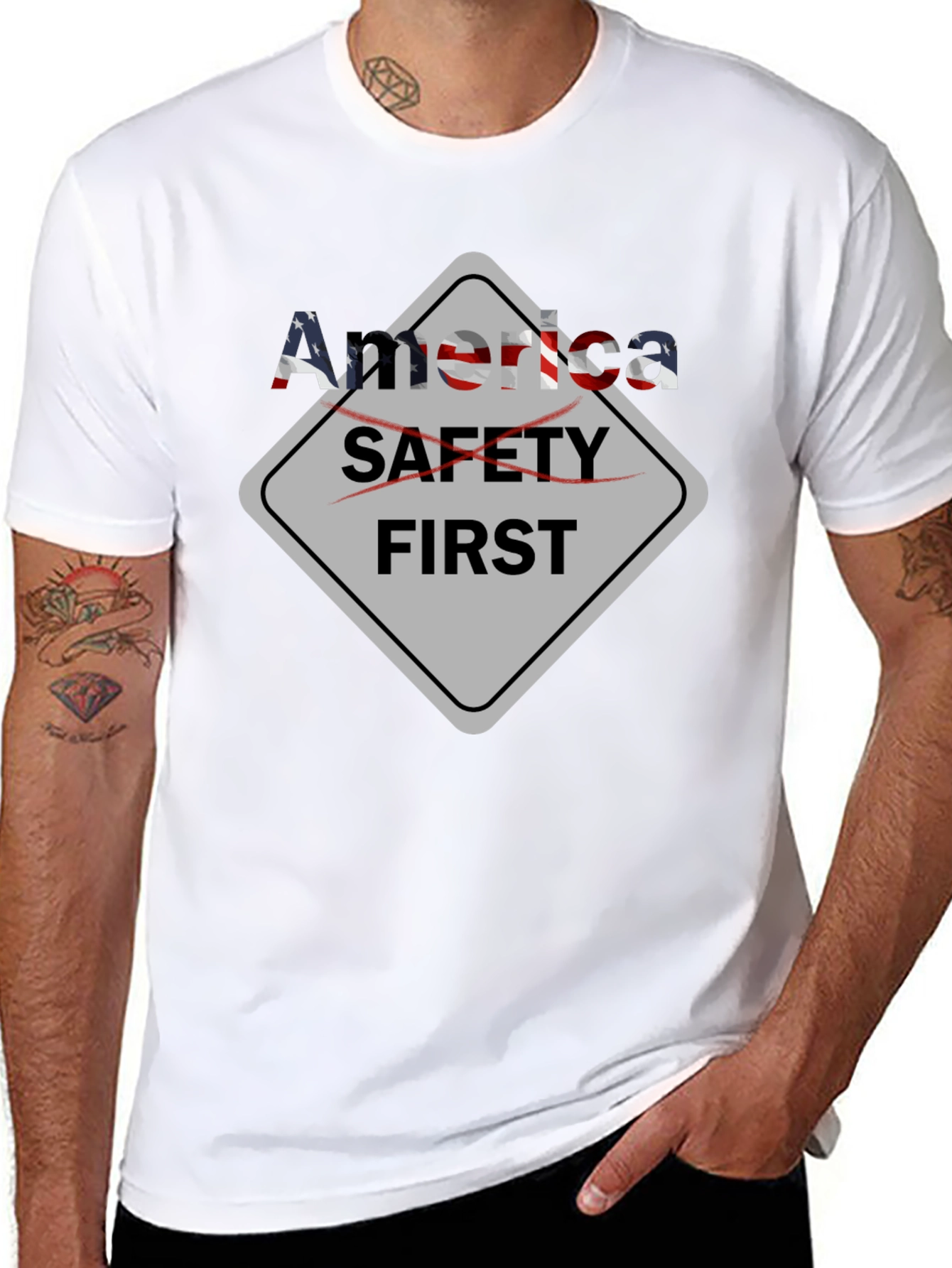 America Safety First Graphic Black T-Shirt