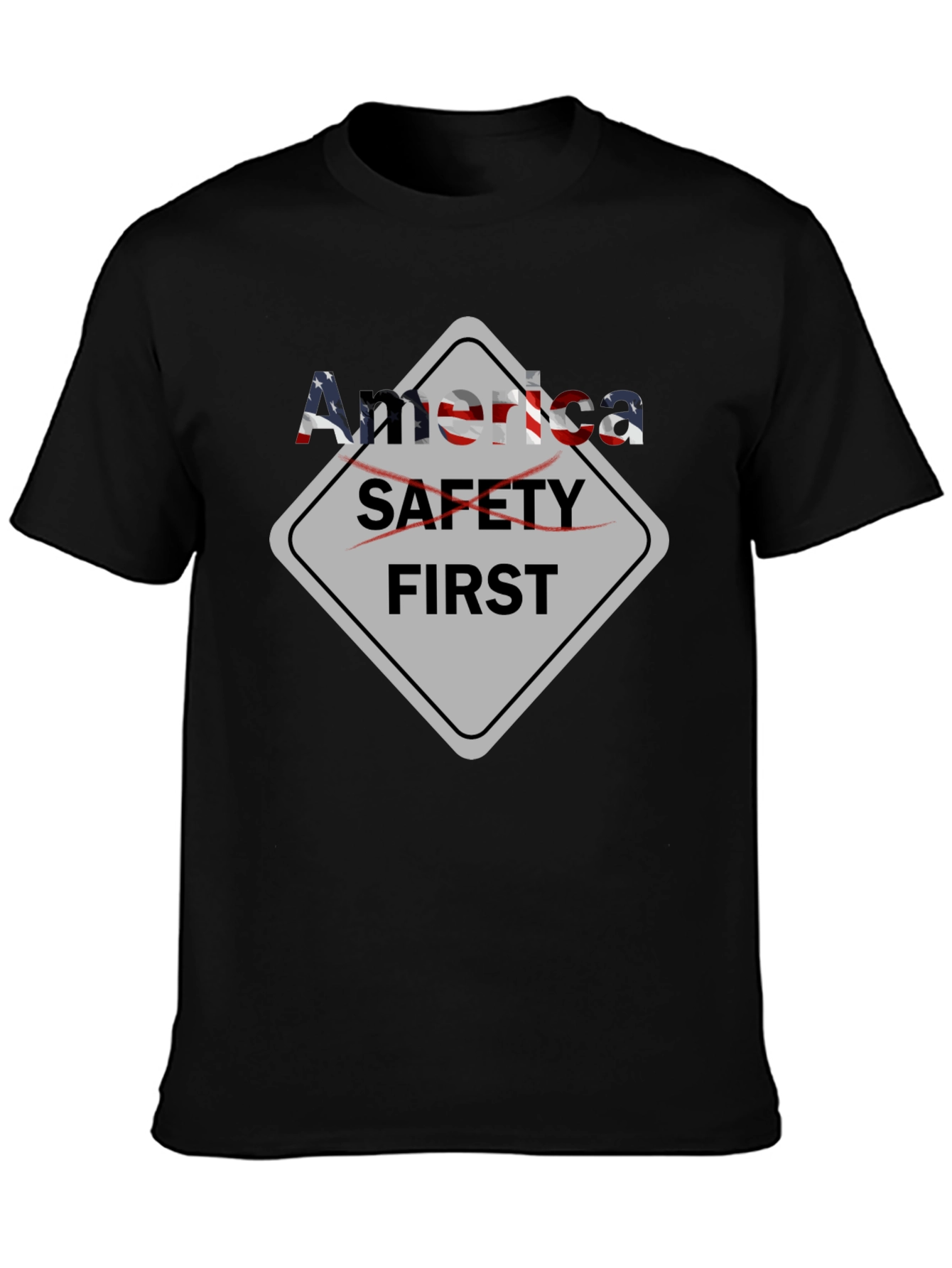 America Safety First Graphic Black T-Shirt