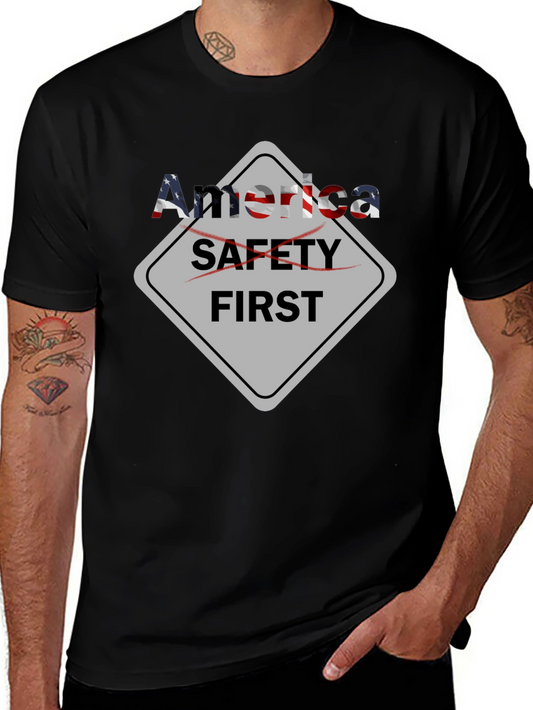 America Safety First Graphic Black T-Shirt