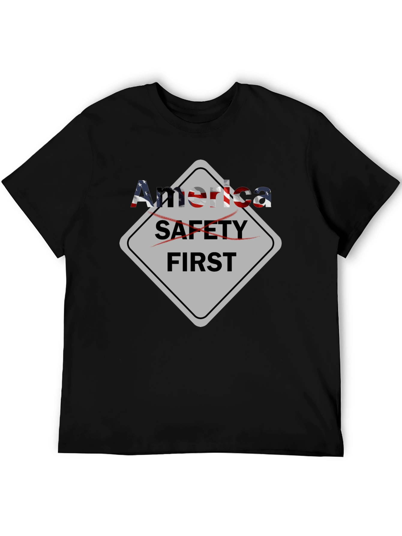 America Safety First Graphic Black T-Shirt