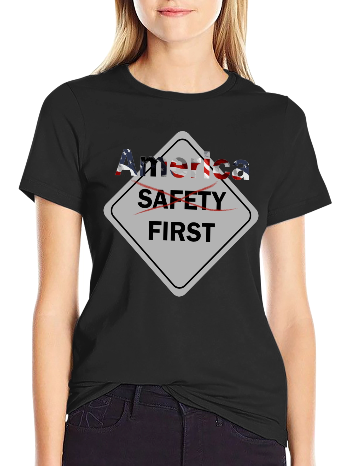 America Safety First Graphic Black T-Shirt
