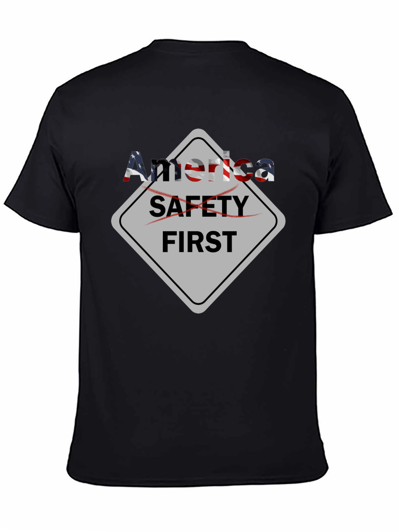 America Safety First Graphic Black T-Shirt