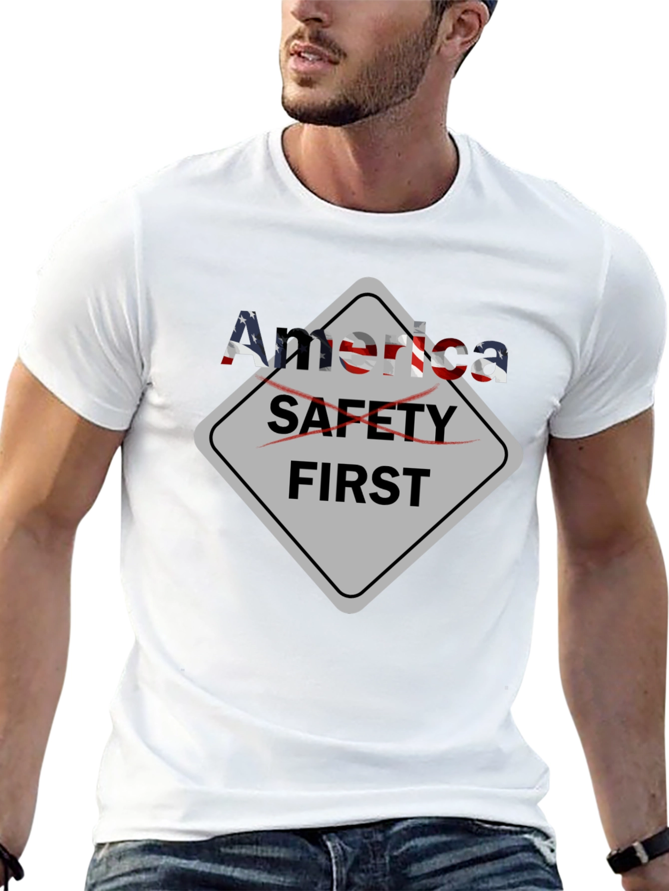 America Safety First Graphic Black T-Shirt