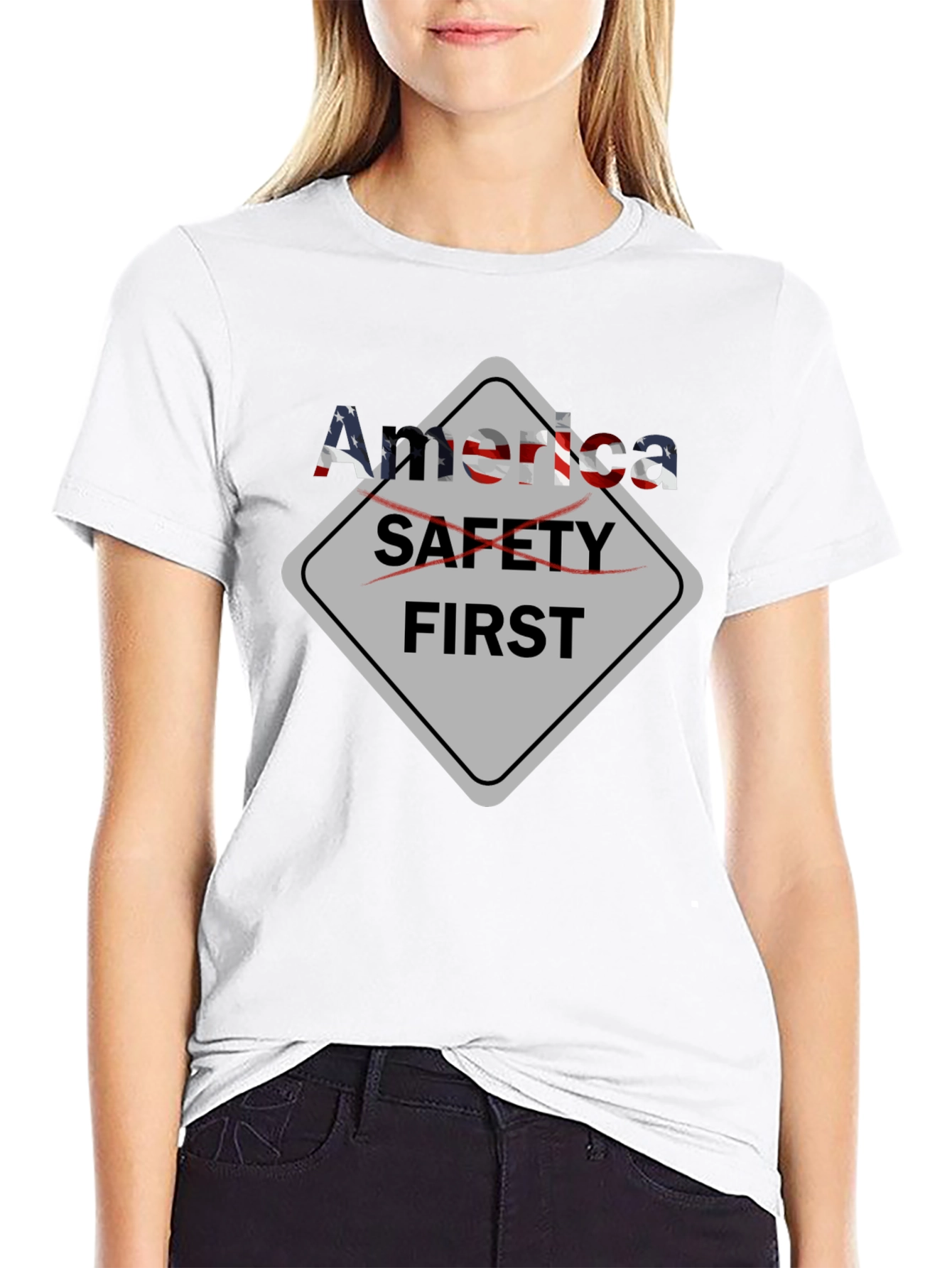 America Safety First Graphic Black T-Shirt