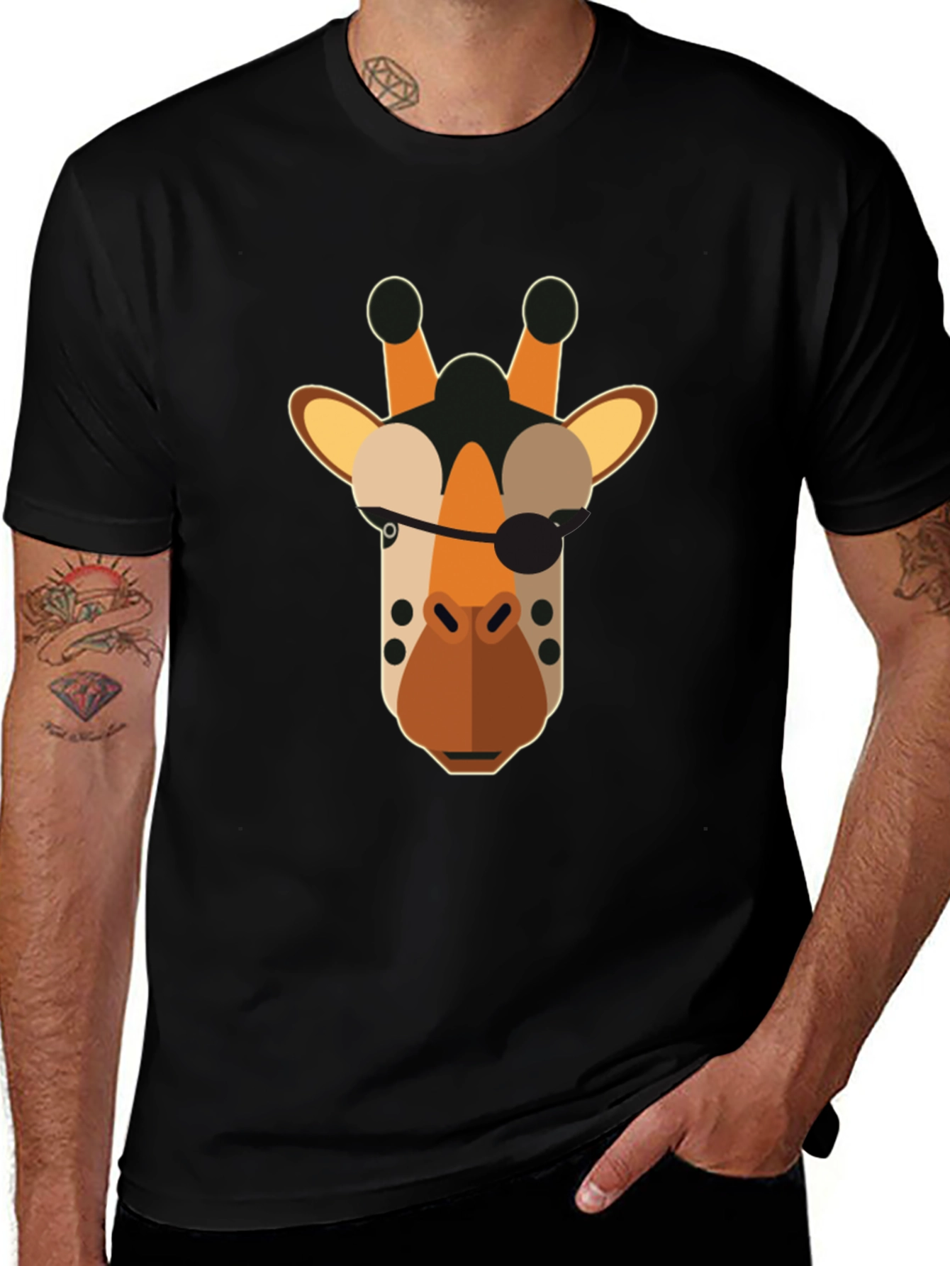 Pirate Giraffe Graphic Tee - Black Cotton T-Shirt