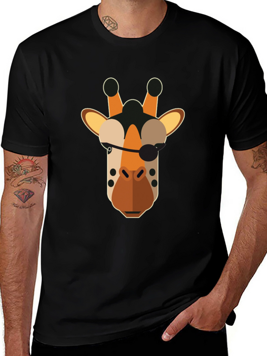 Pirate Giraffe Graphic Tee - Black Cotton T-Shirt
