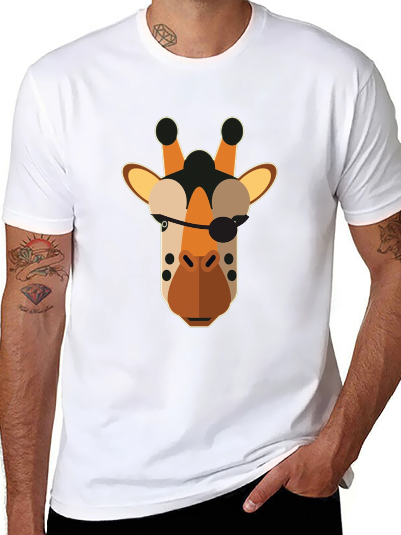 Pirate Giraffe Graphic Tee - Black Cotton T-Shirt