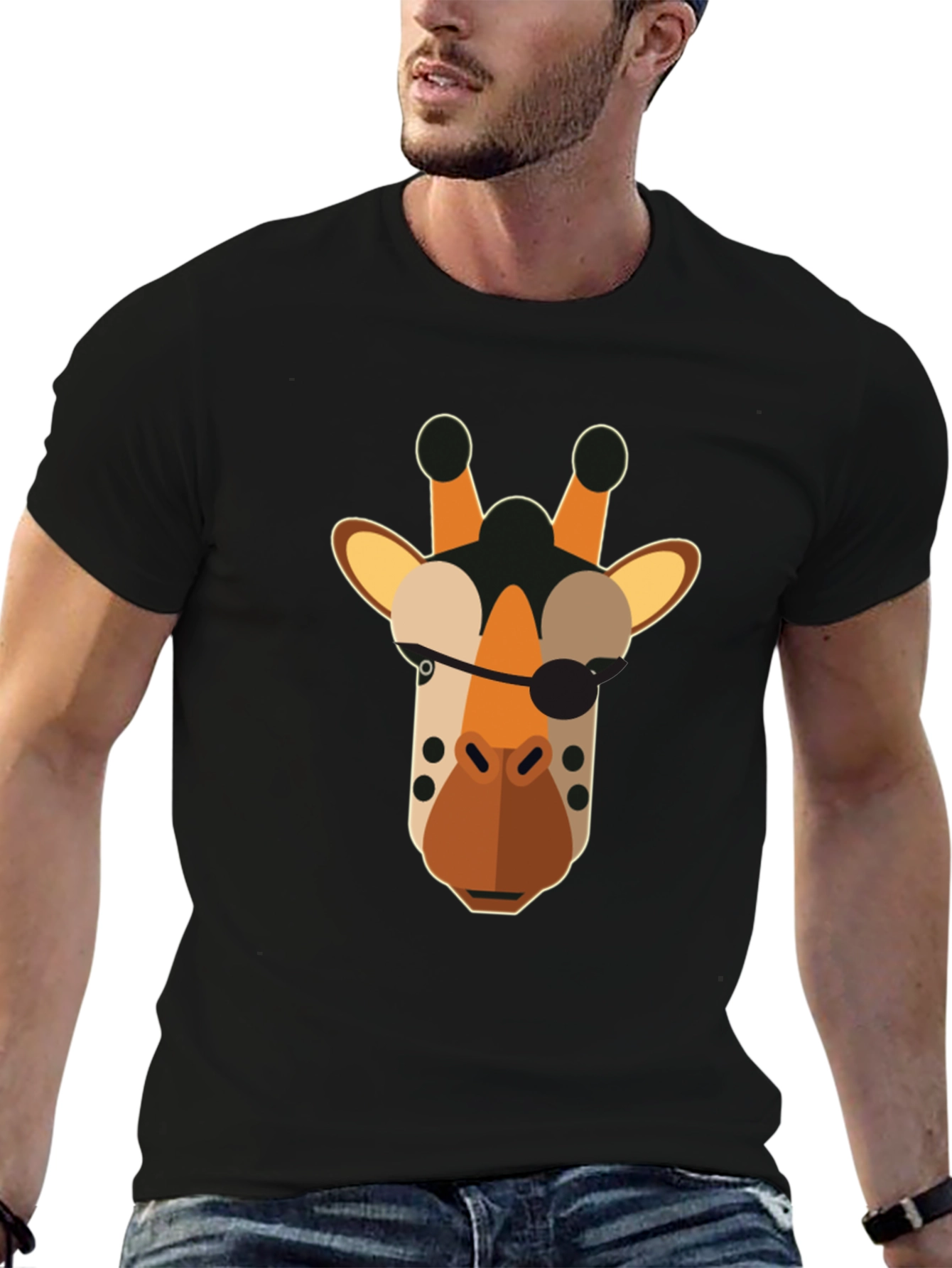 Pirate Giraffe Graphic Tee - Black Cotton T-Shirt