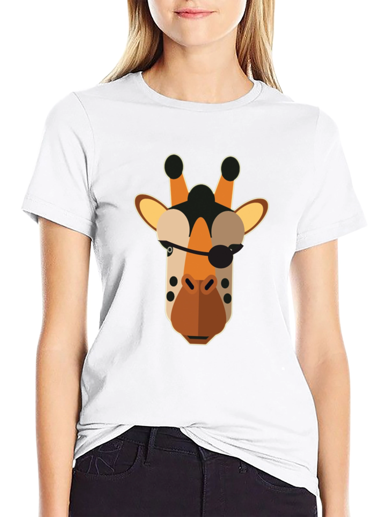 Pirate Giraffe Graphic Tee - Black Cotton T-Shirt