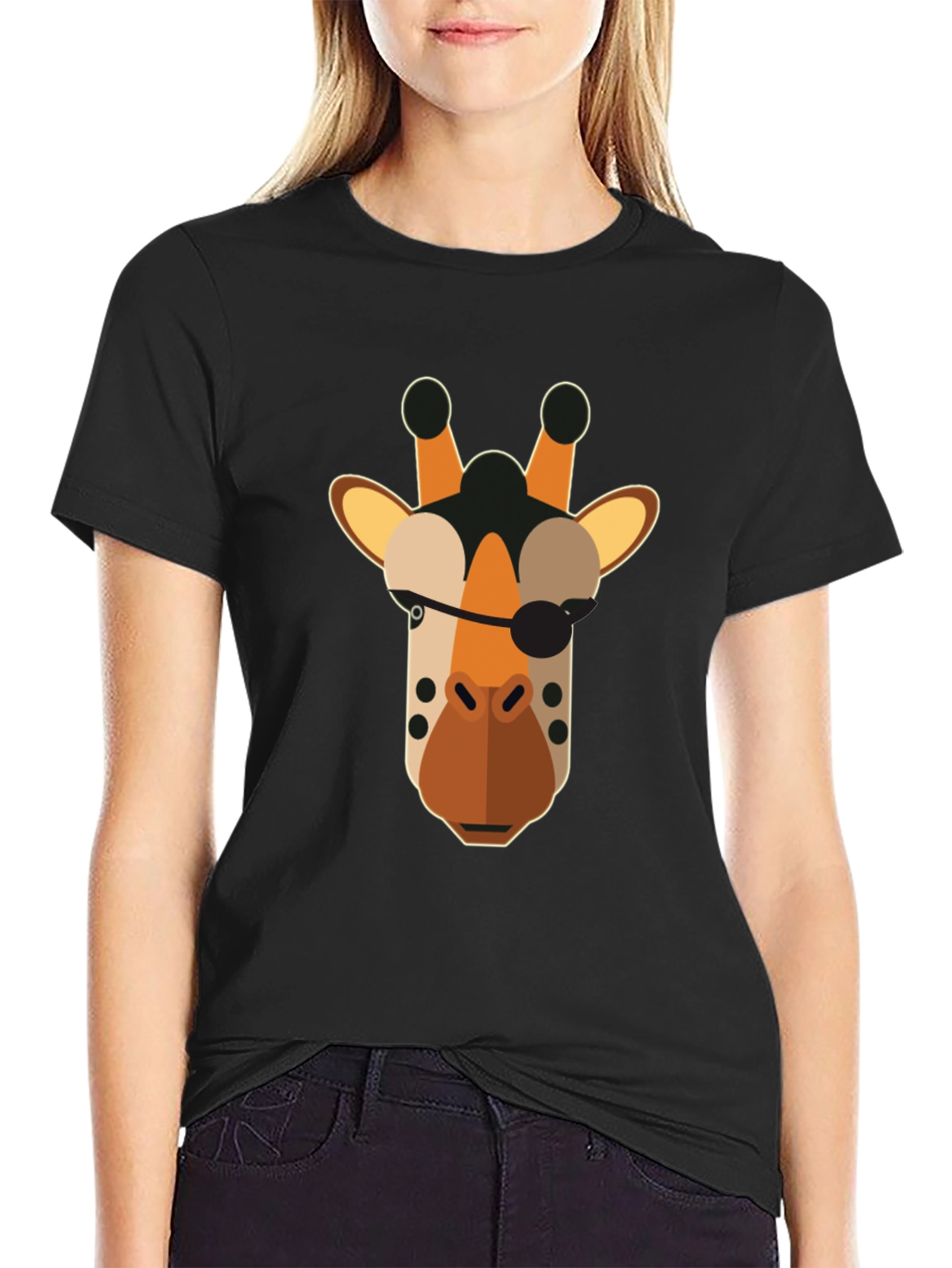 Pirate Giraffe Graphic Tee - Black Cotton T-Shirt