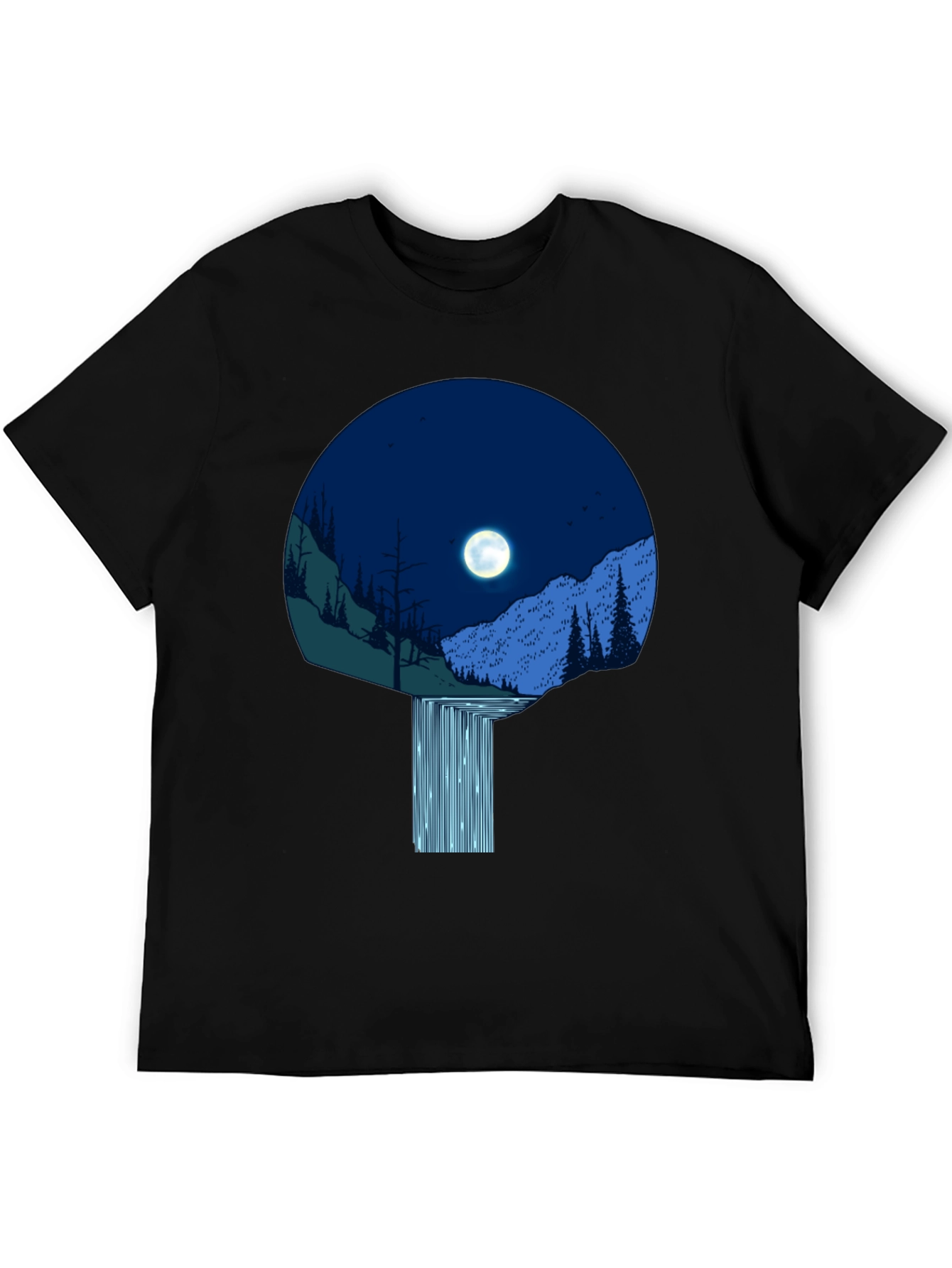 Moonlit Waterfall Graphic Tee - Black