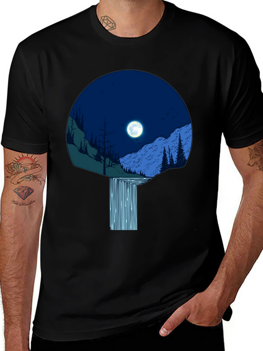 Moonlit Waterfall Graphic Tee - Black