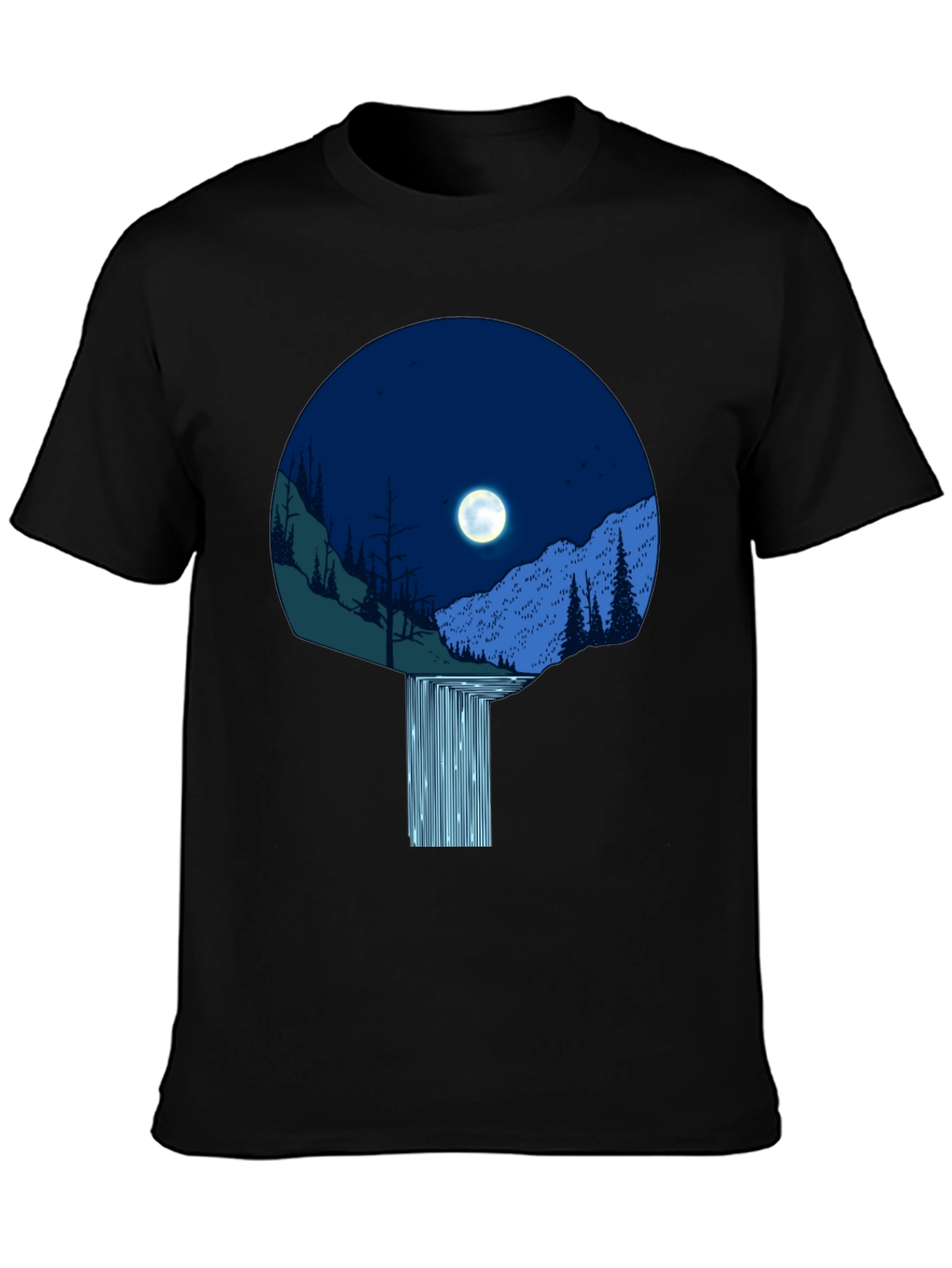 Moonlit Waterfall Graphic Tee - Black