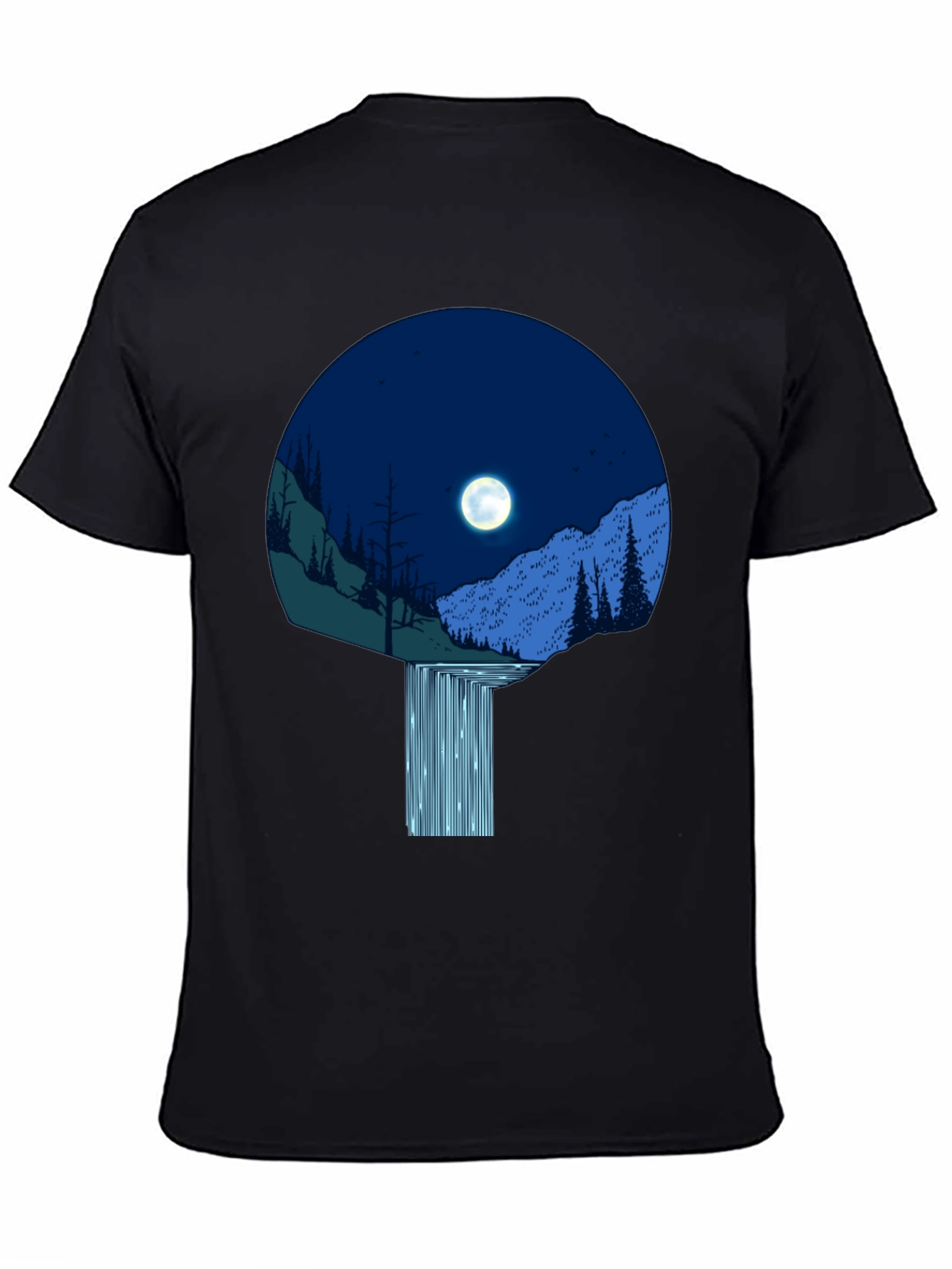 Moonlit Waterfall Graphic Tee - Black