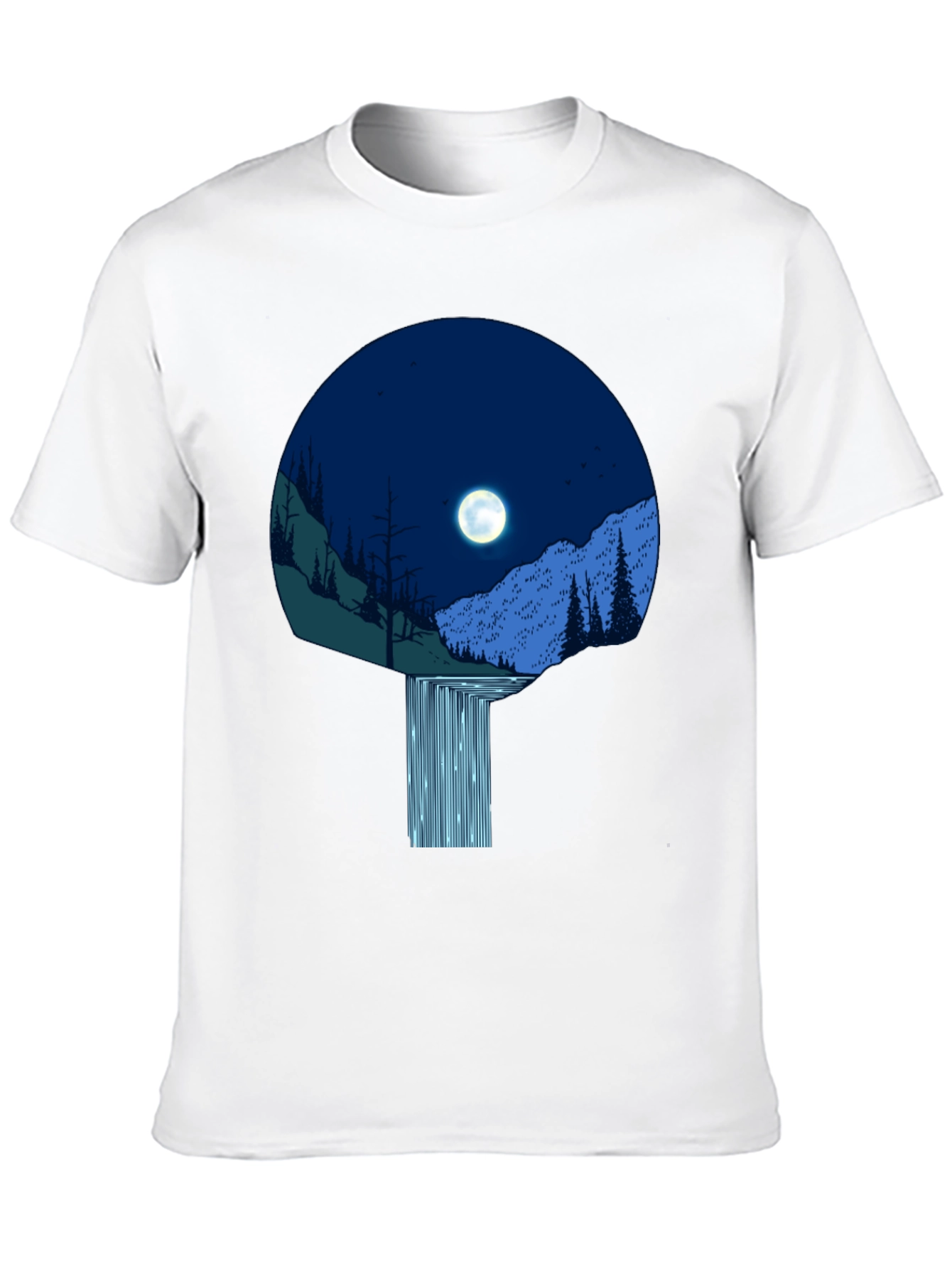 Moonlit Waterfall Graphic Tee - Black