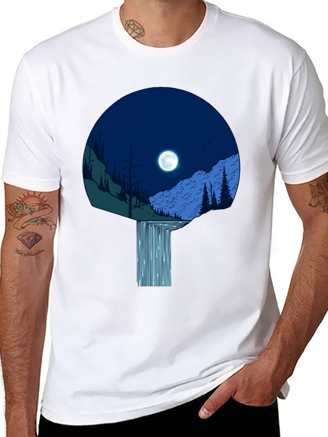 Moonlit Waterfall Graphic Tee - Black