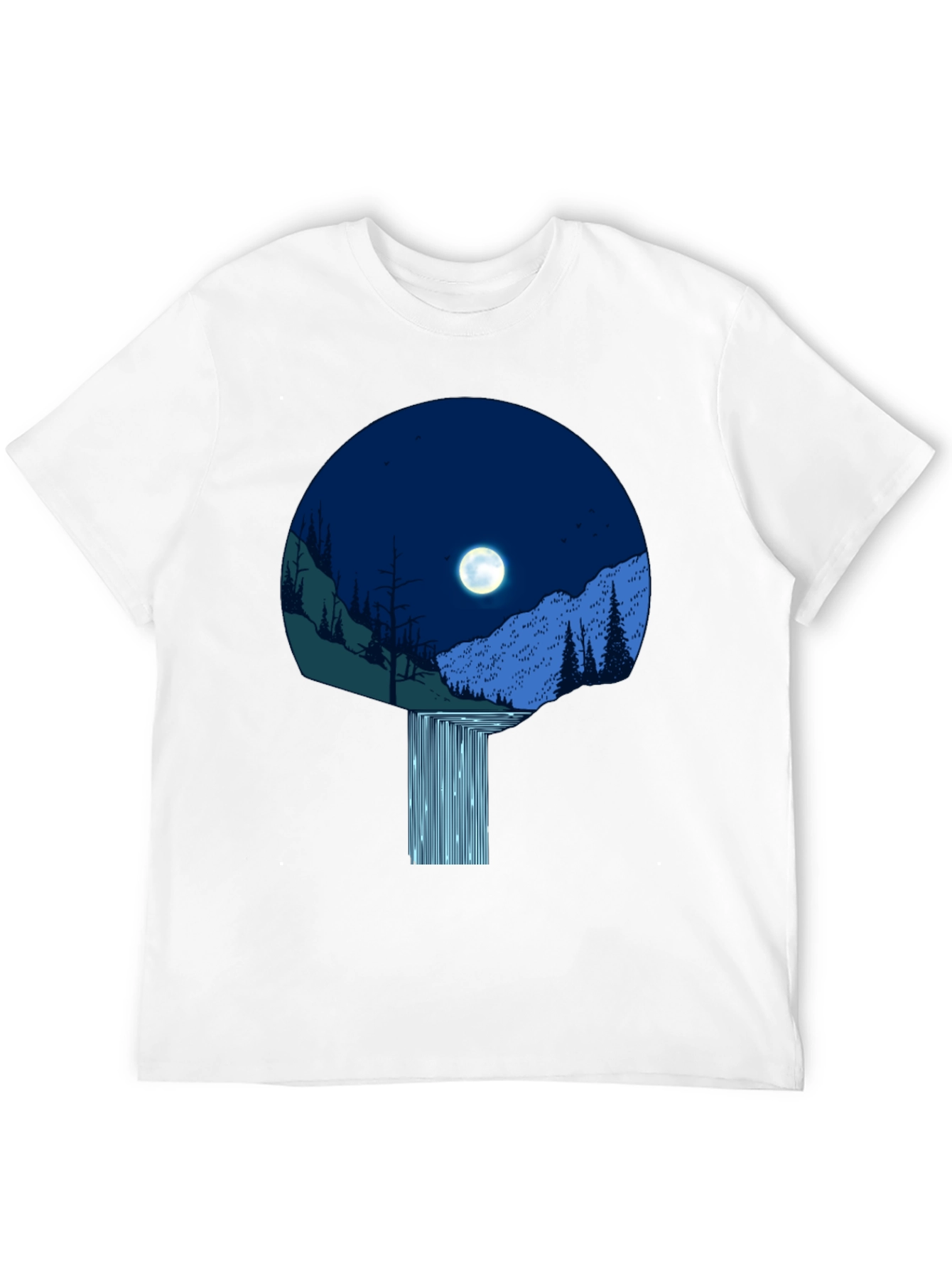 Moonlit Waterfall Graphic Tee - Black
