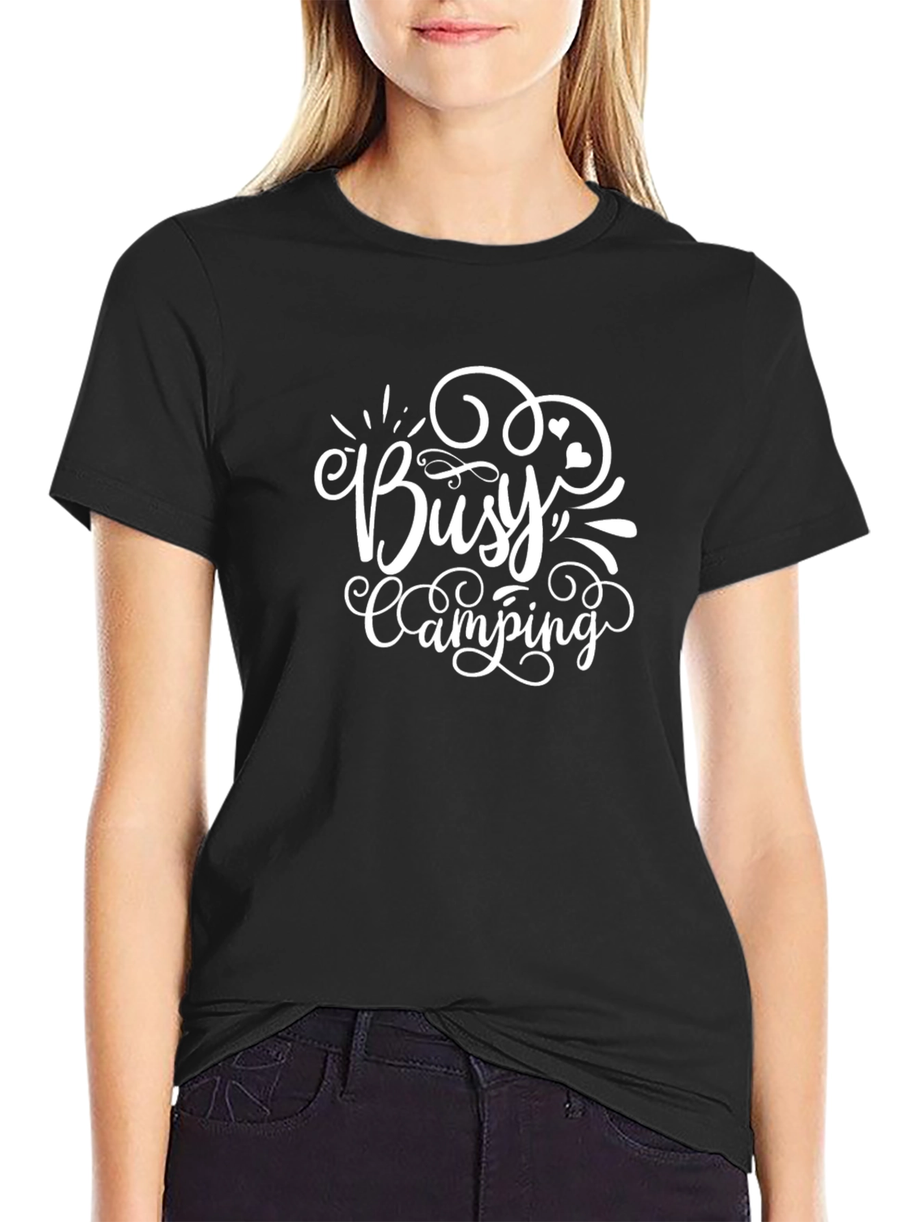 Busy Camping Graphic Tee - Black Cotton T-Shirt