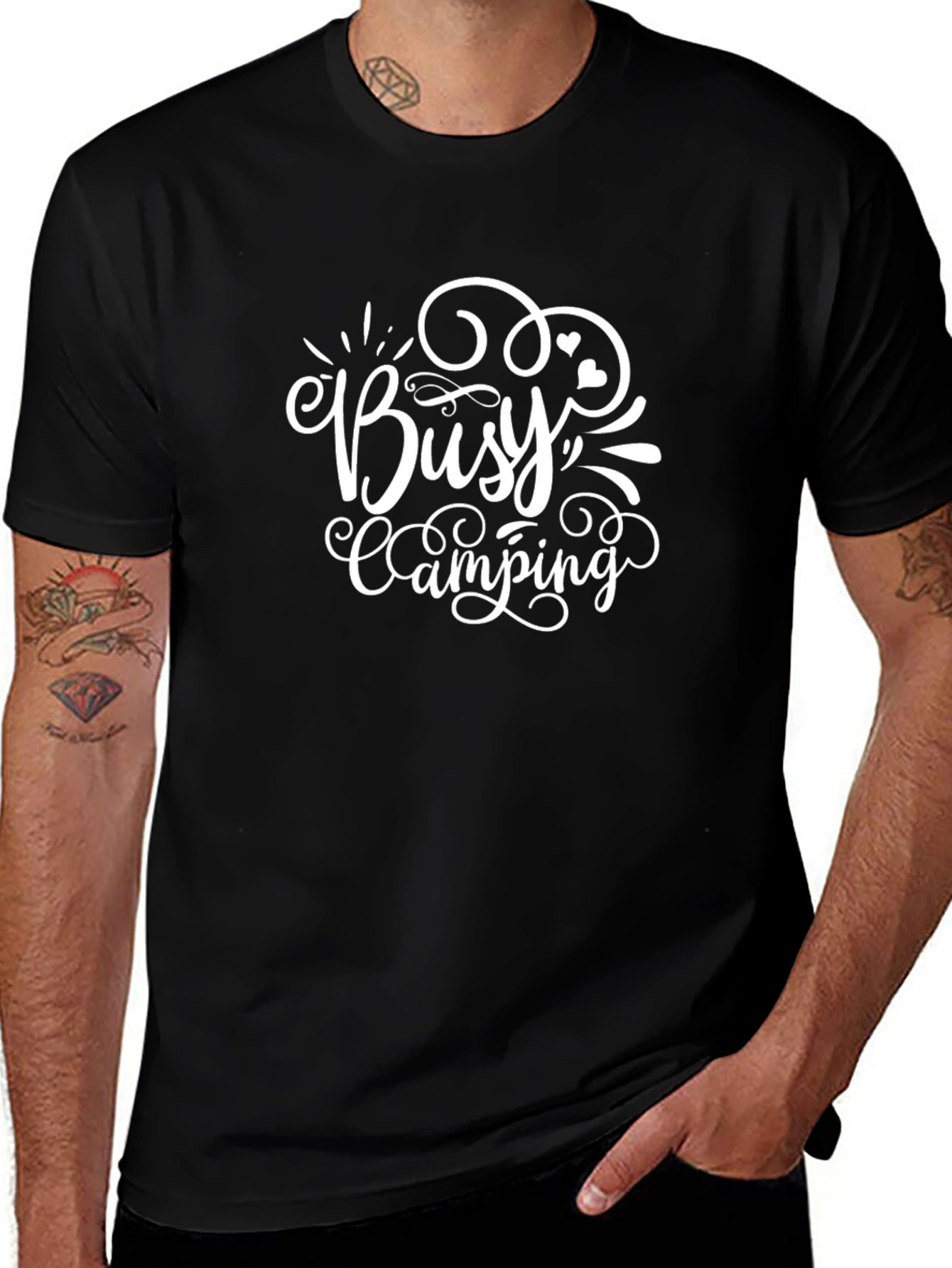 Busy Camping Graphic Tee - Black Cotton T-Shirt