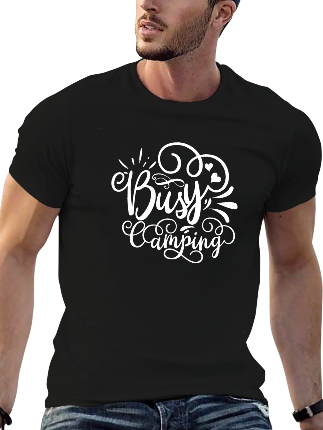 Busy Camping Graphic Tee - Black Cotton T-Shirt