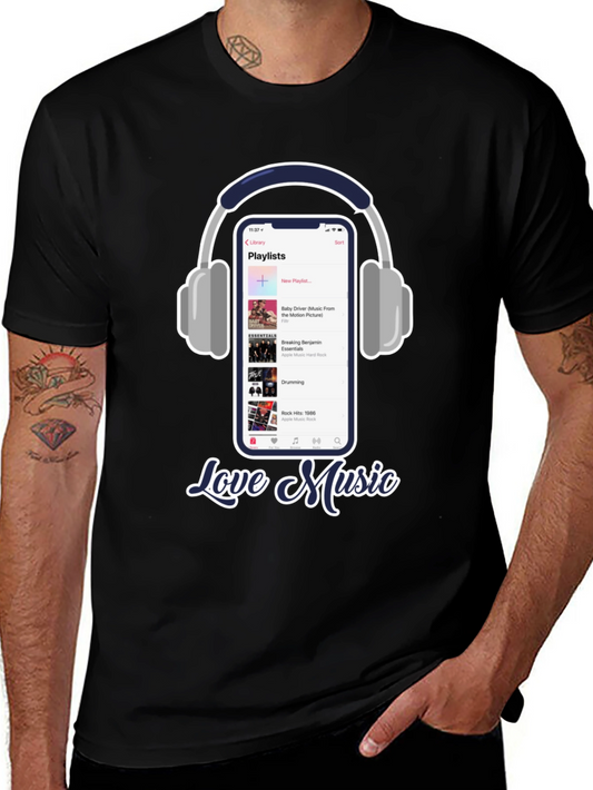 Love Music T-Shirt with Headphones & Playlist Design