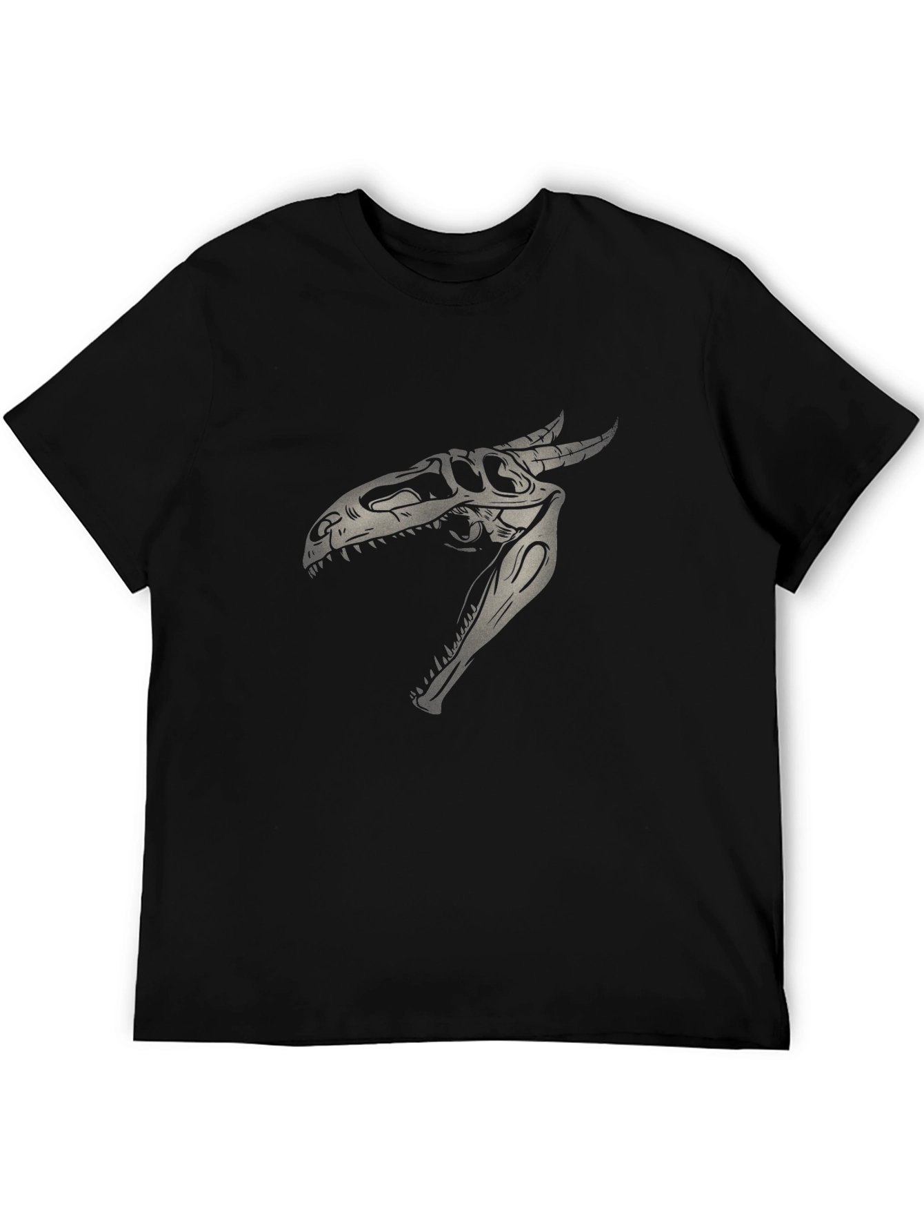 Dinosaur Skull Graphic Print Black T-Shirt