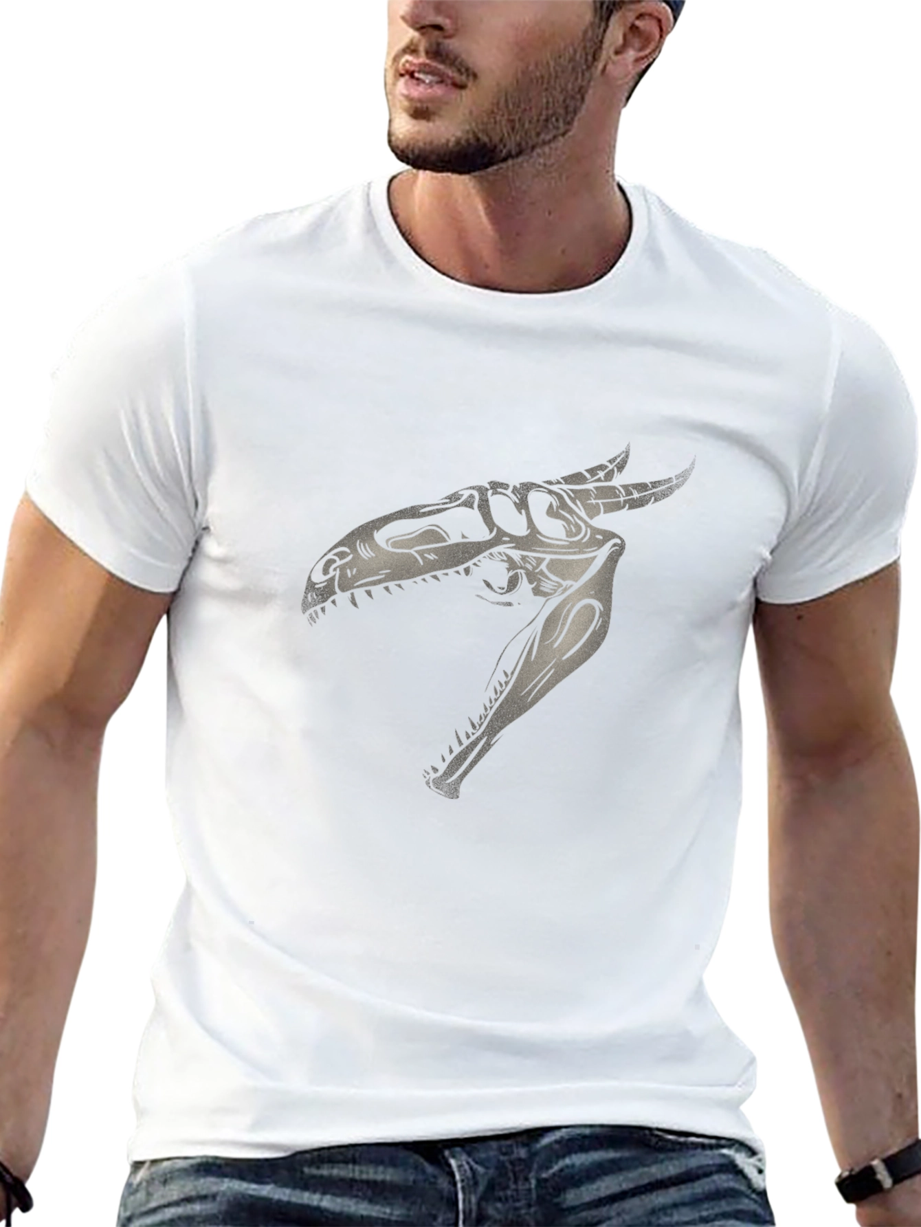 Dinosaur Skull Graphic Print Black T-Shirt