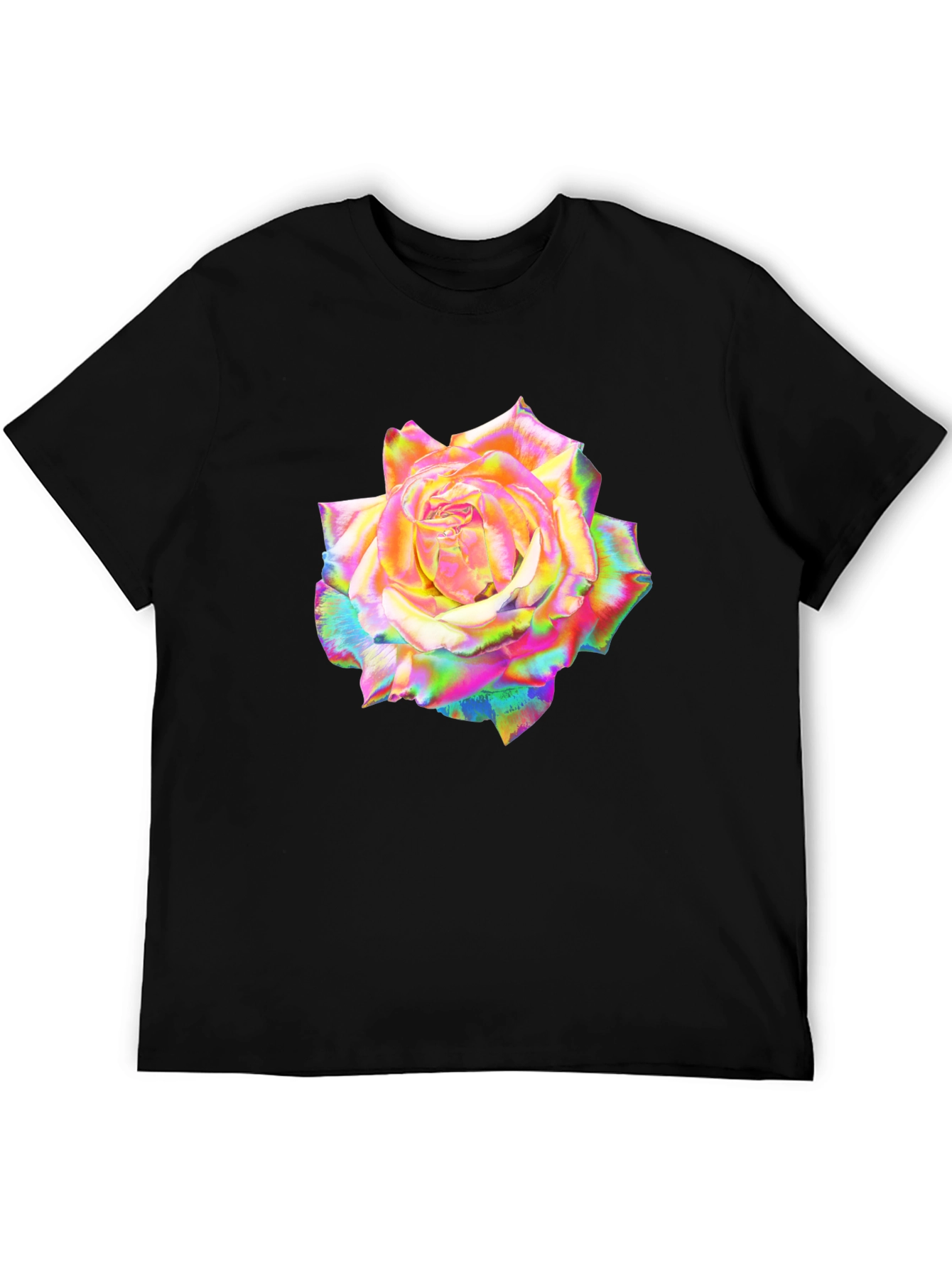 Rainbow Rose Graphic Black T-Shirt
