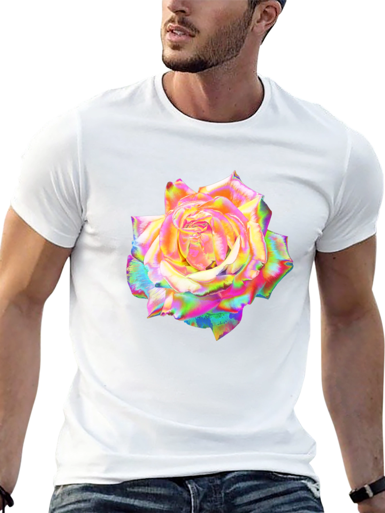 Rainbow Rose Graphic Black T-Shirt