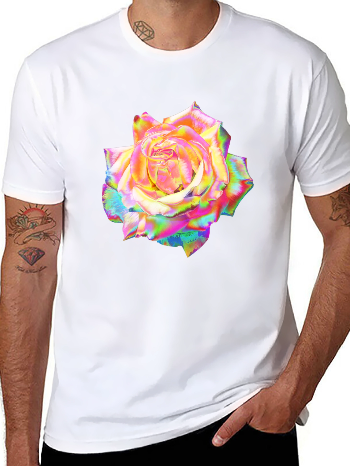 Rainbow Rose Graphic Black T-Shirt