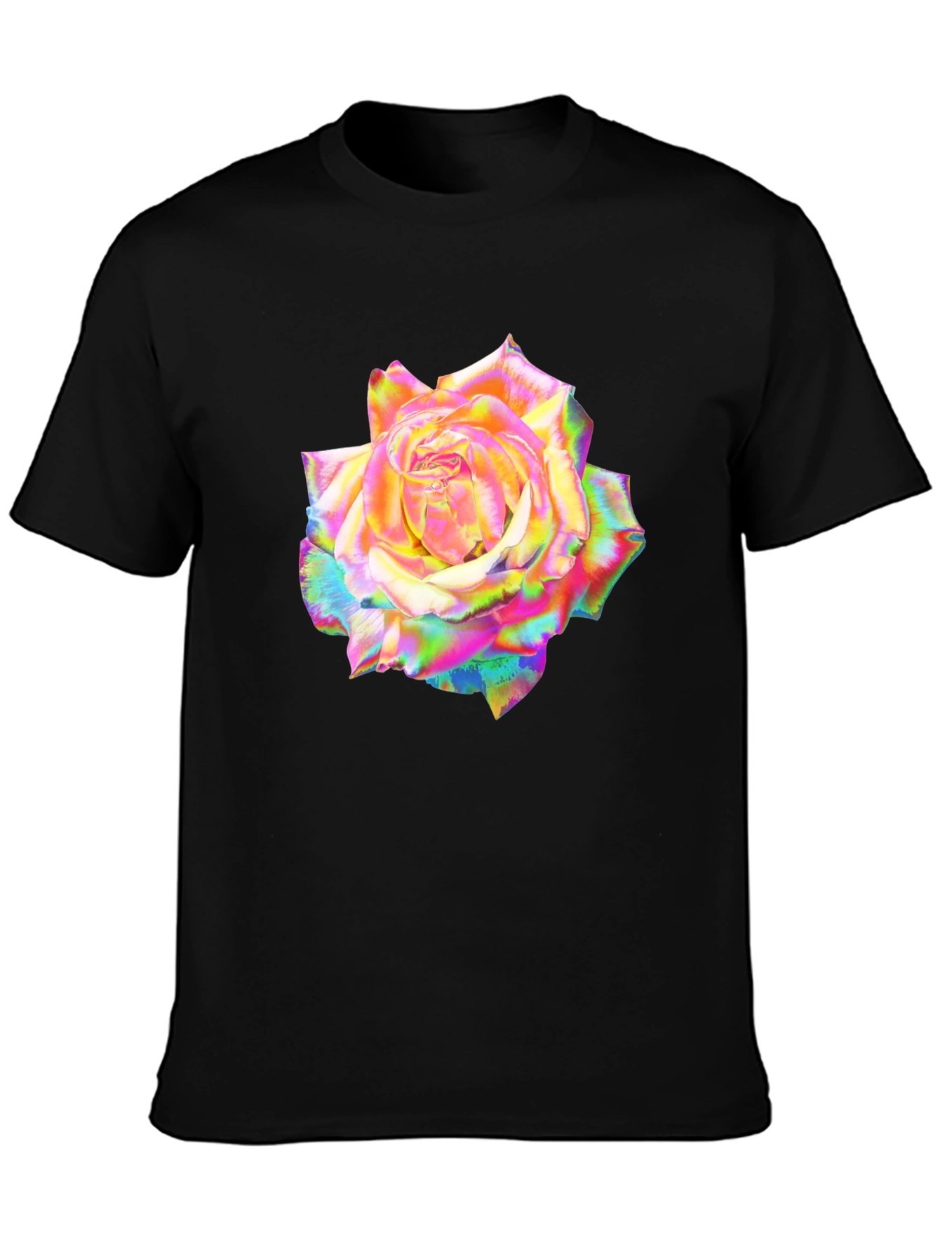 Rainbow Rose Graphic Black T-Shirt