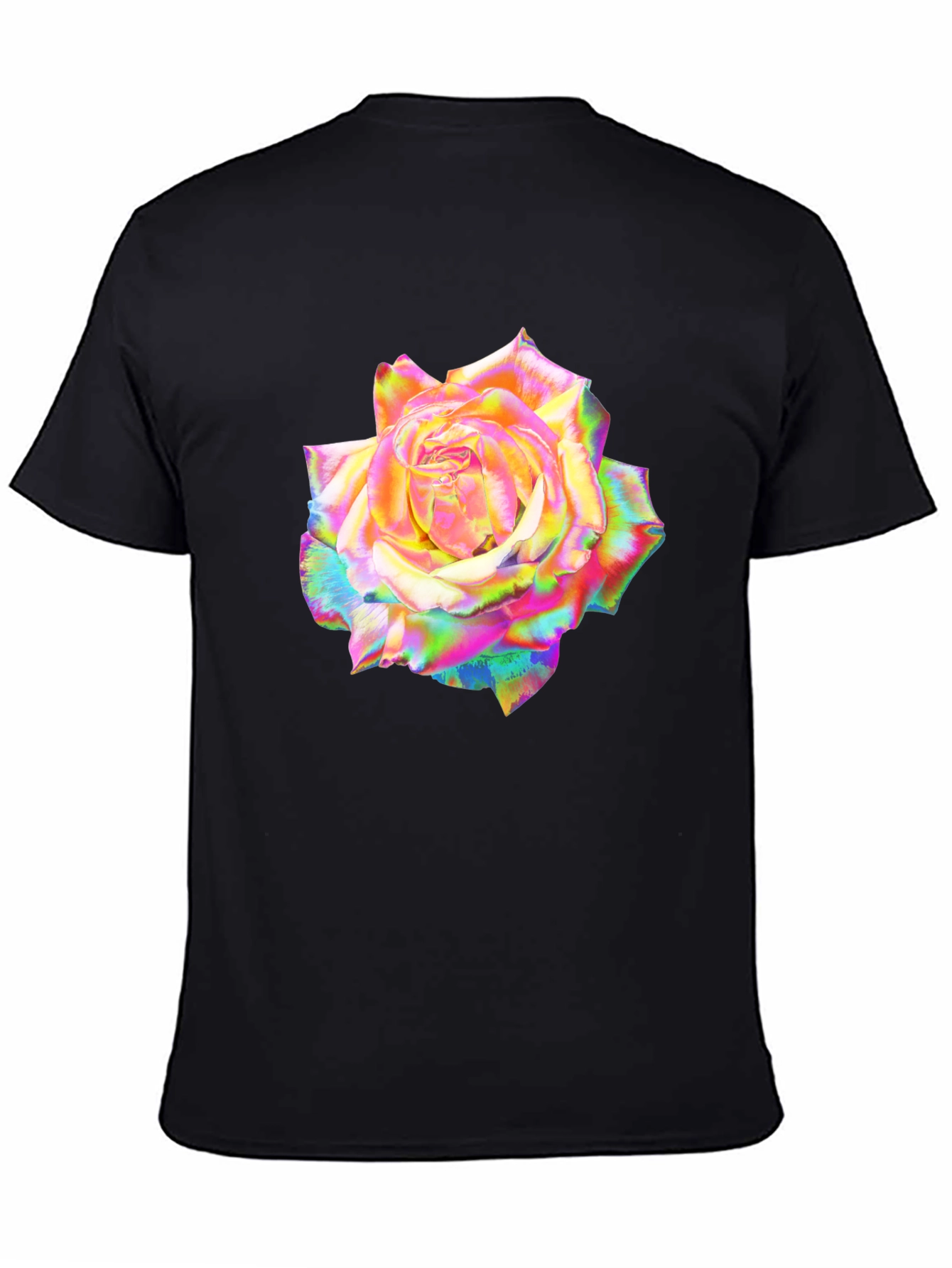 Rainbow Rose Graphic Black T-Shirt