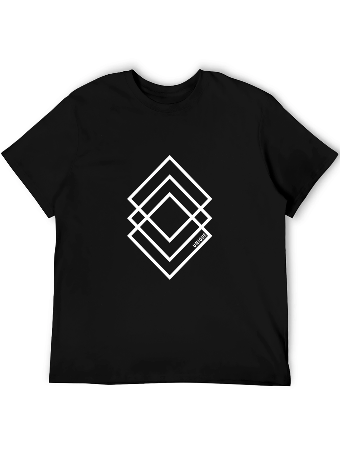 Unique Geometric Square Design Black T-Shirt