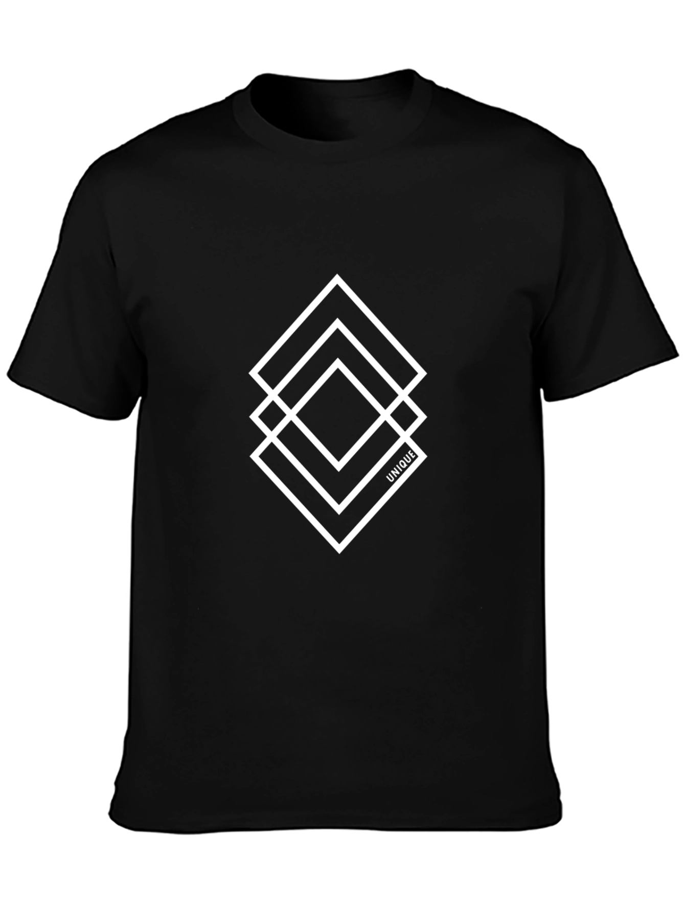 Unique Geometric Square Design Black T-Shirt