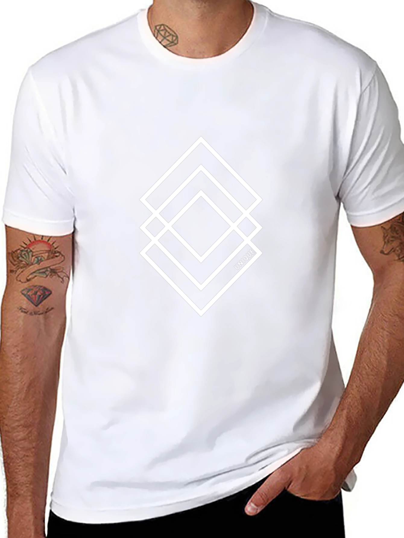 Unique Geometric Square Design Black T-Shirt