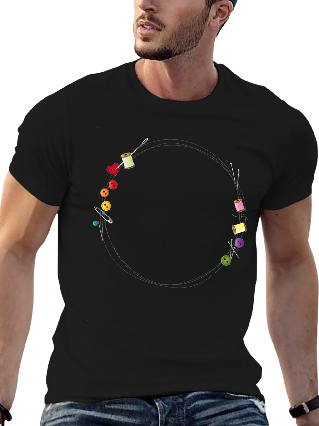 Sewing Design Black T-Shirt