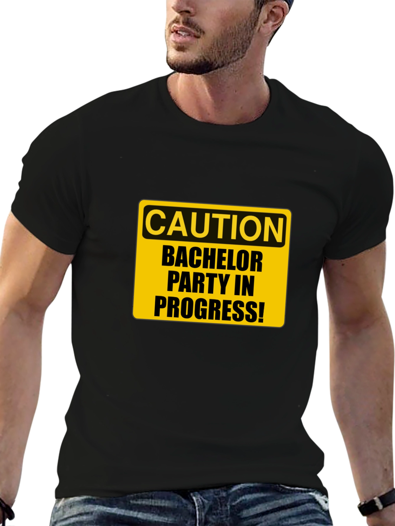 Caution Bachelor Party in Progress Black T-Shirt