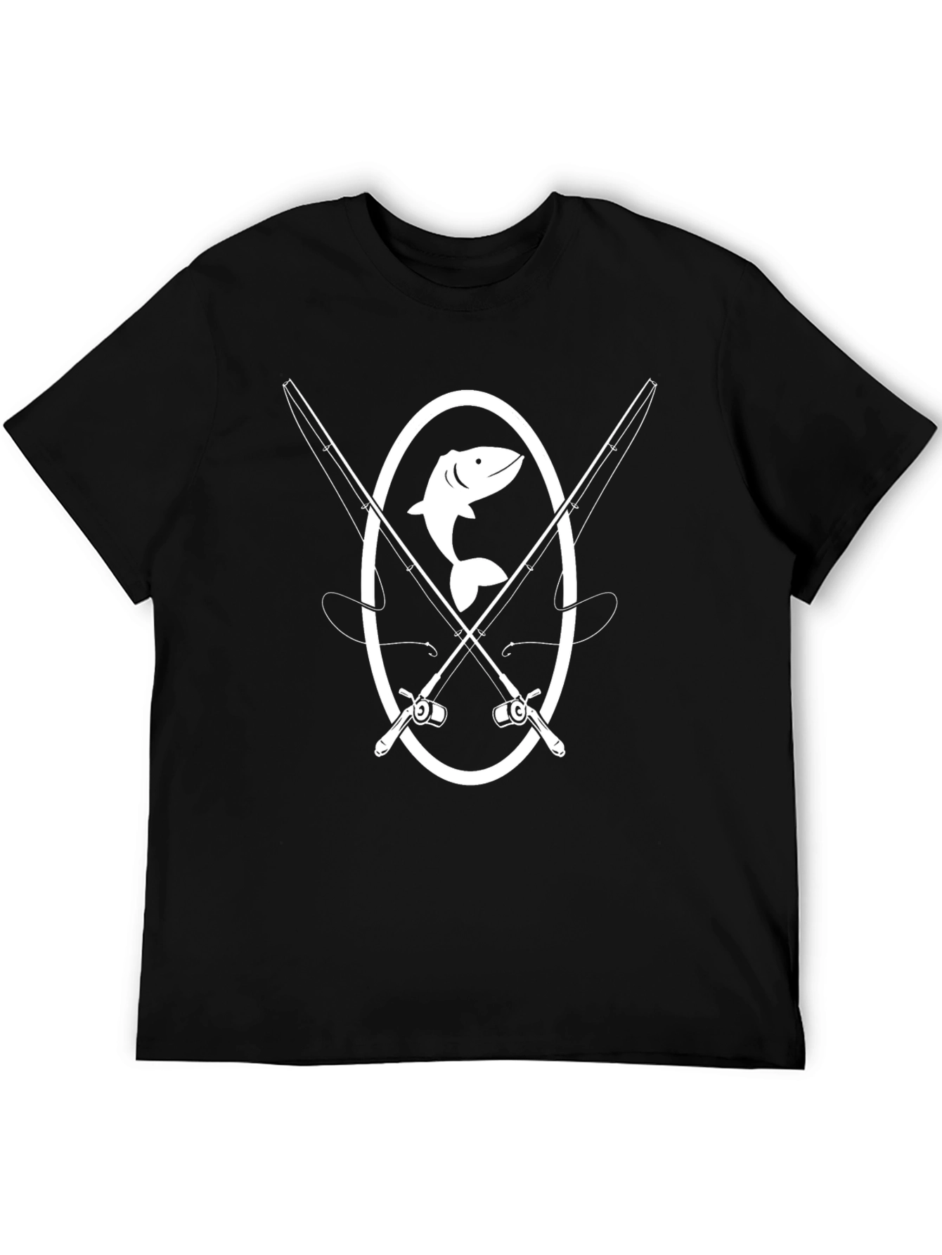 Fishing T-Shirt - Crossed Rods & Fish Graphic Tee