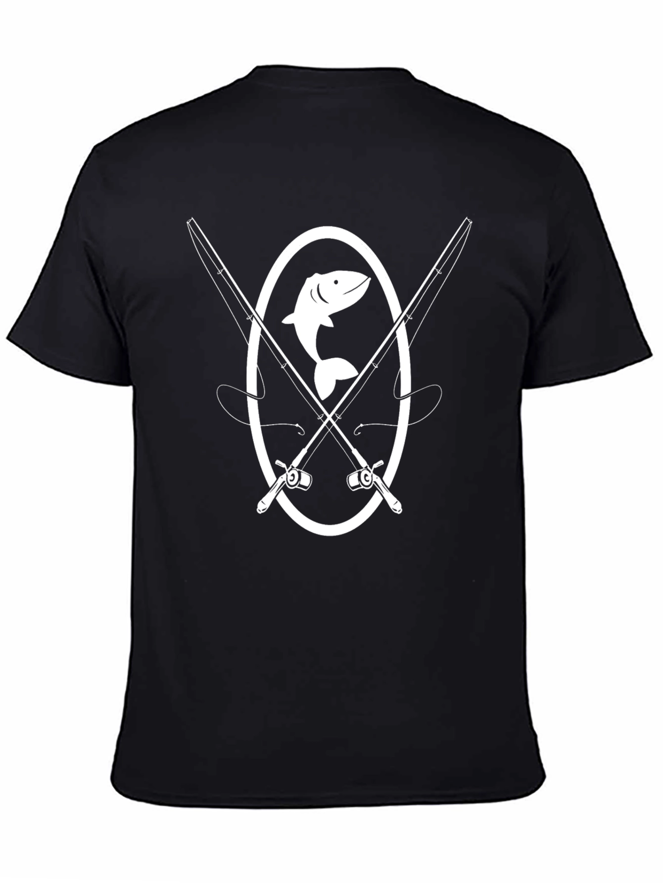 Fishing T-Shirt - Crossed Rods & Fish Graphic Tee