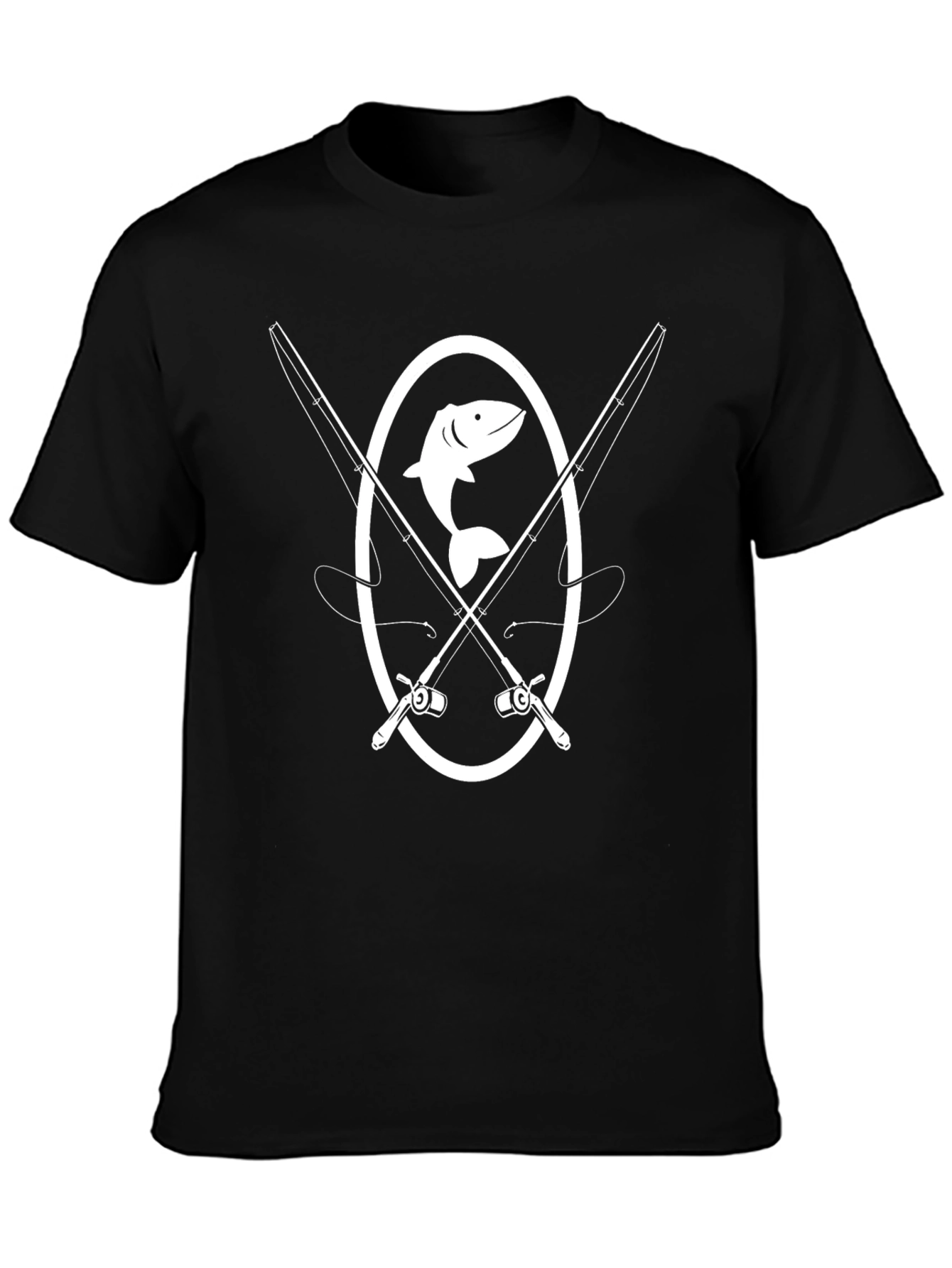 Fishing T-Shirt - Crossed Rods & Fish Graphic Tee