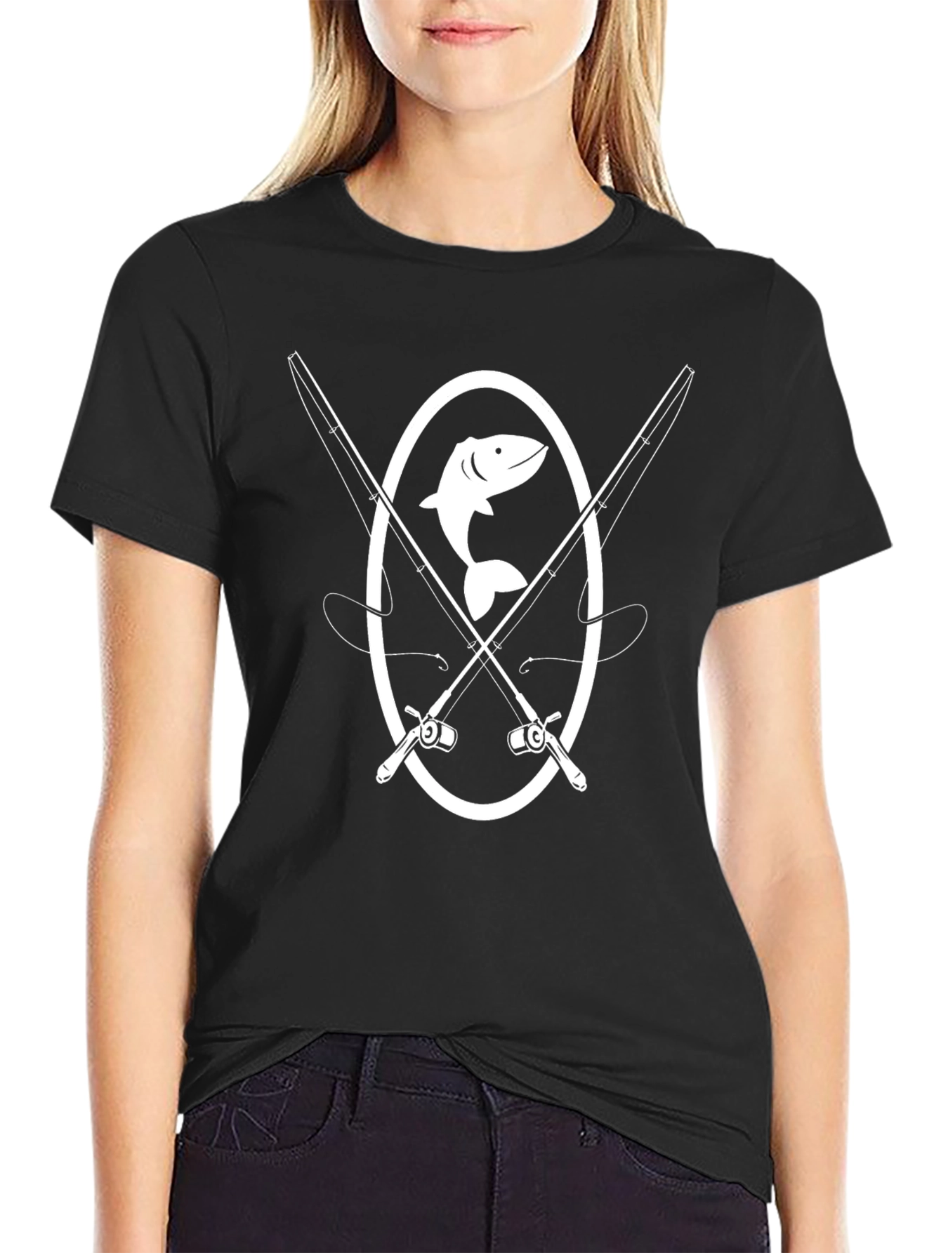 Fishing T-Shirt - Crossed Rods & Fish Graphic Tee