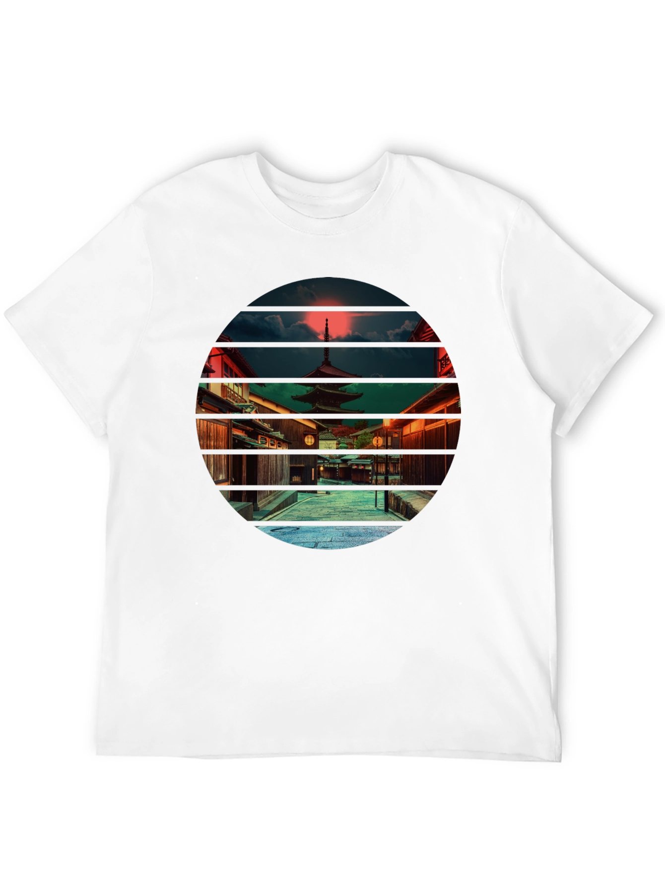 Japanese Temple Sunset Black T-Shirt