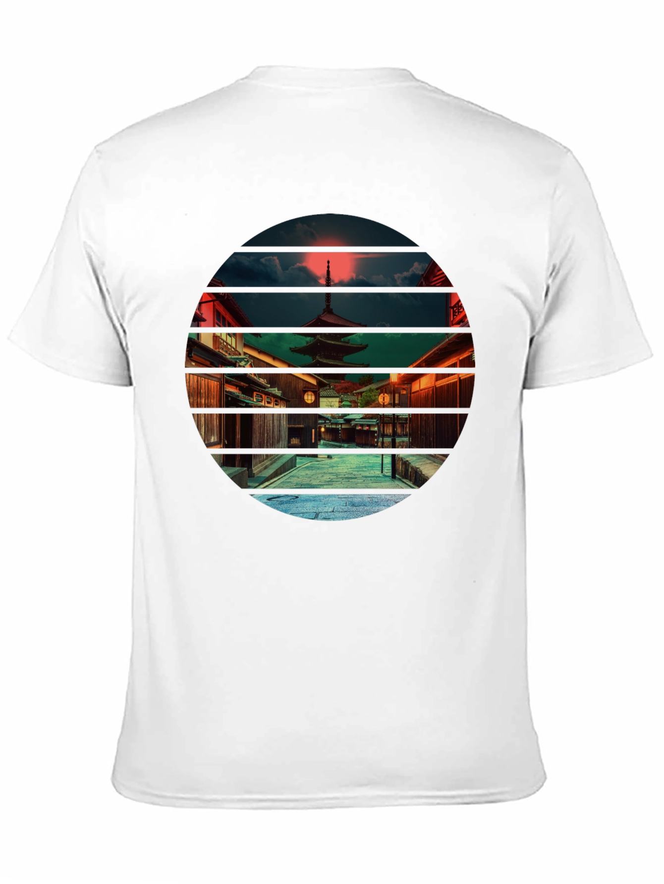 Japanese Temple Sunset Black T-Shirt