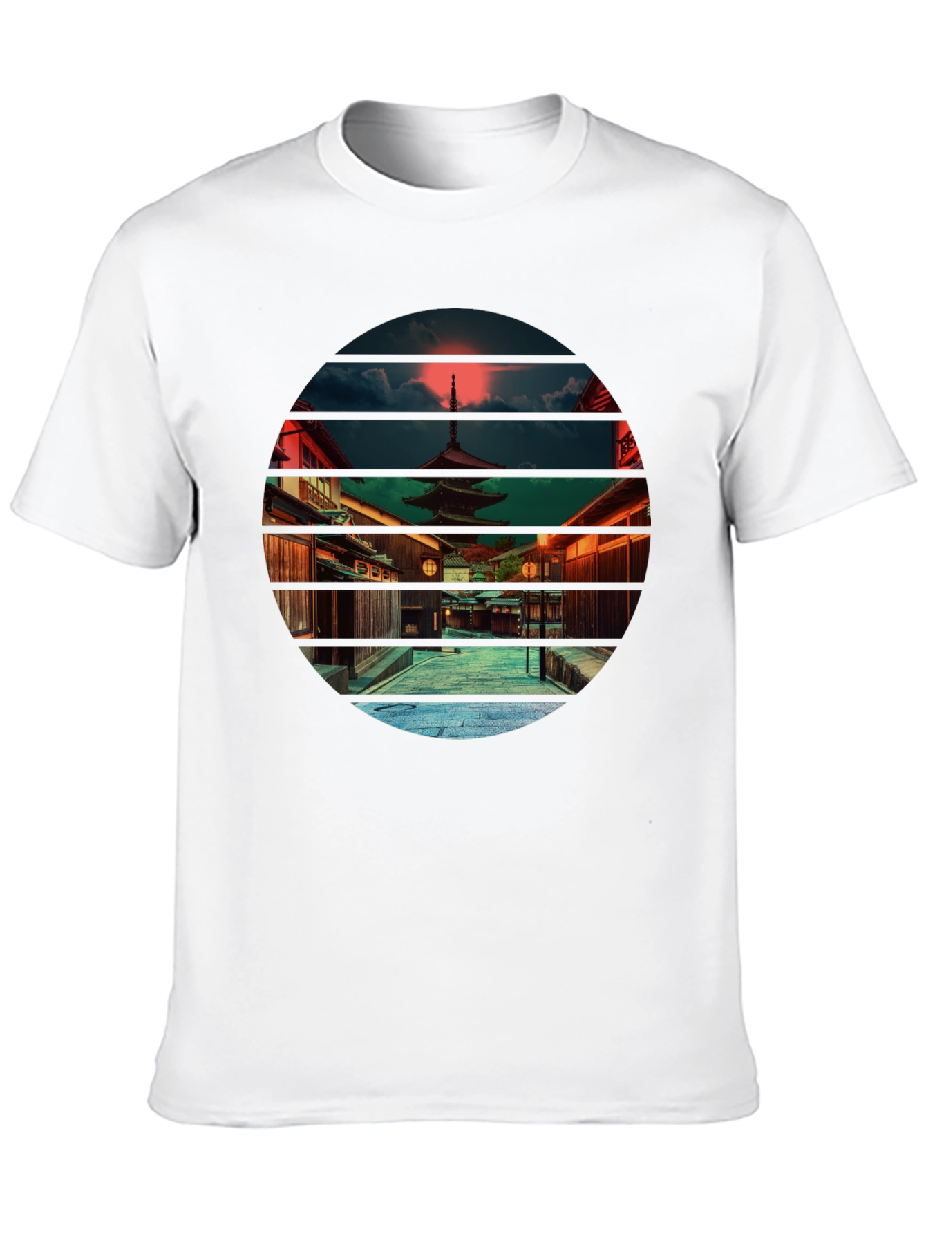 Japanese Temple Sunset Black T-Shirt