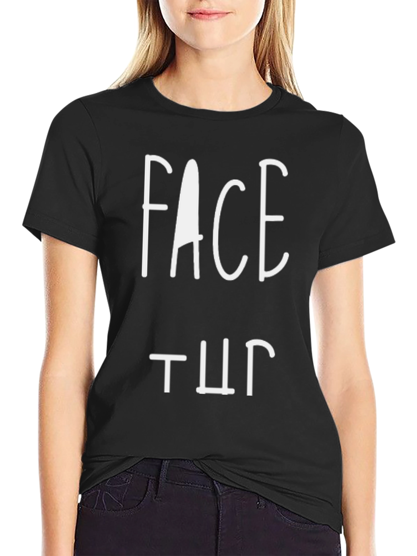 Face Up Graphic Tee - Black Cotton T-Shirt