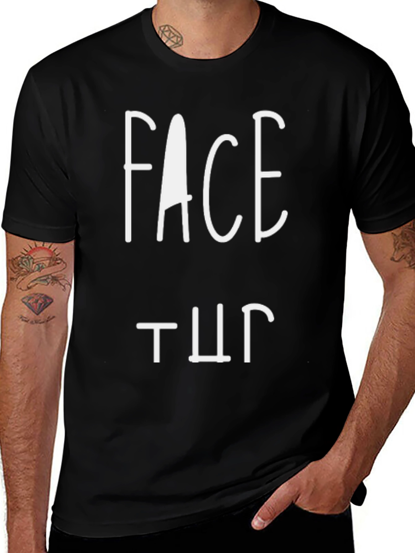 Face Up Graphic Tee - Black Cotton T-Shirt