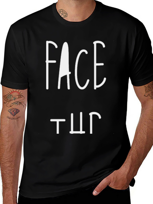 Face Up Graphic Tee - Black Cotton T-Shirt