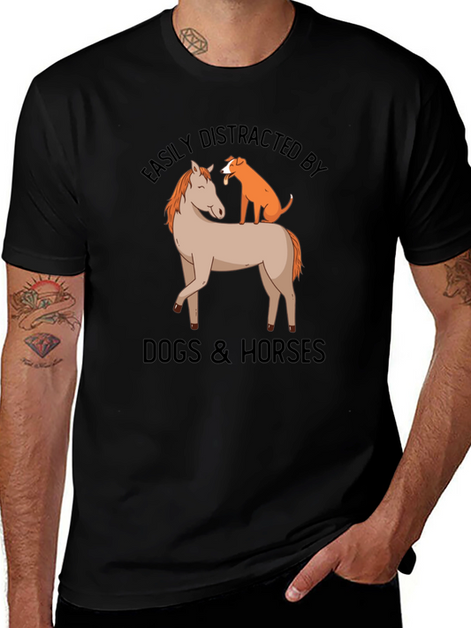 Easily Distracted by Dogs & Horses Funny Graphic Tee